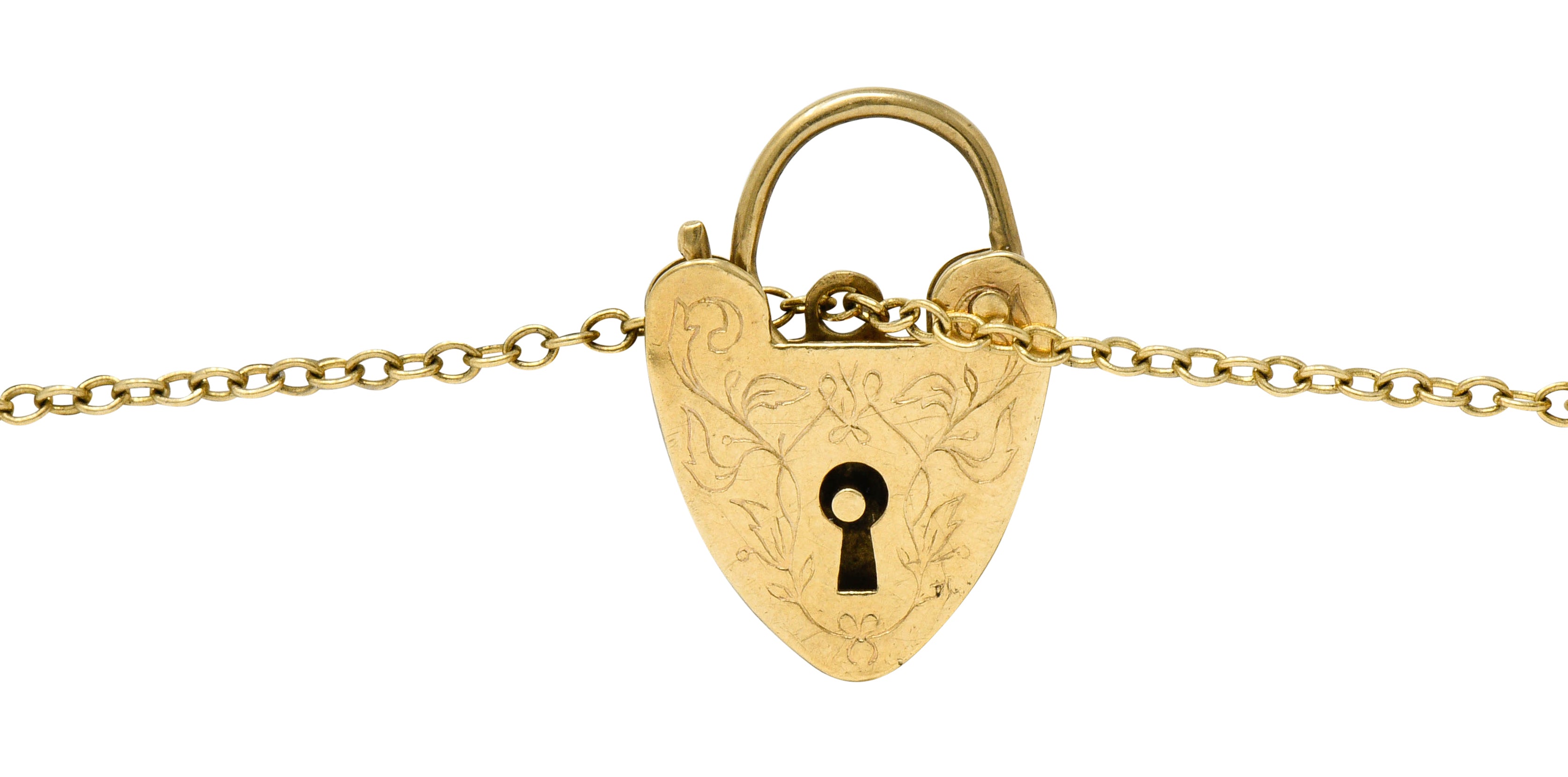 Antique 9 Karat Gold British Heart Padlock Charm Braceletbracelet - Wilson's Estate Jewelry