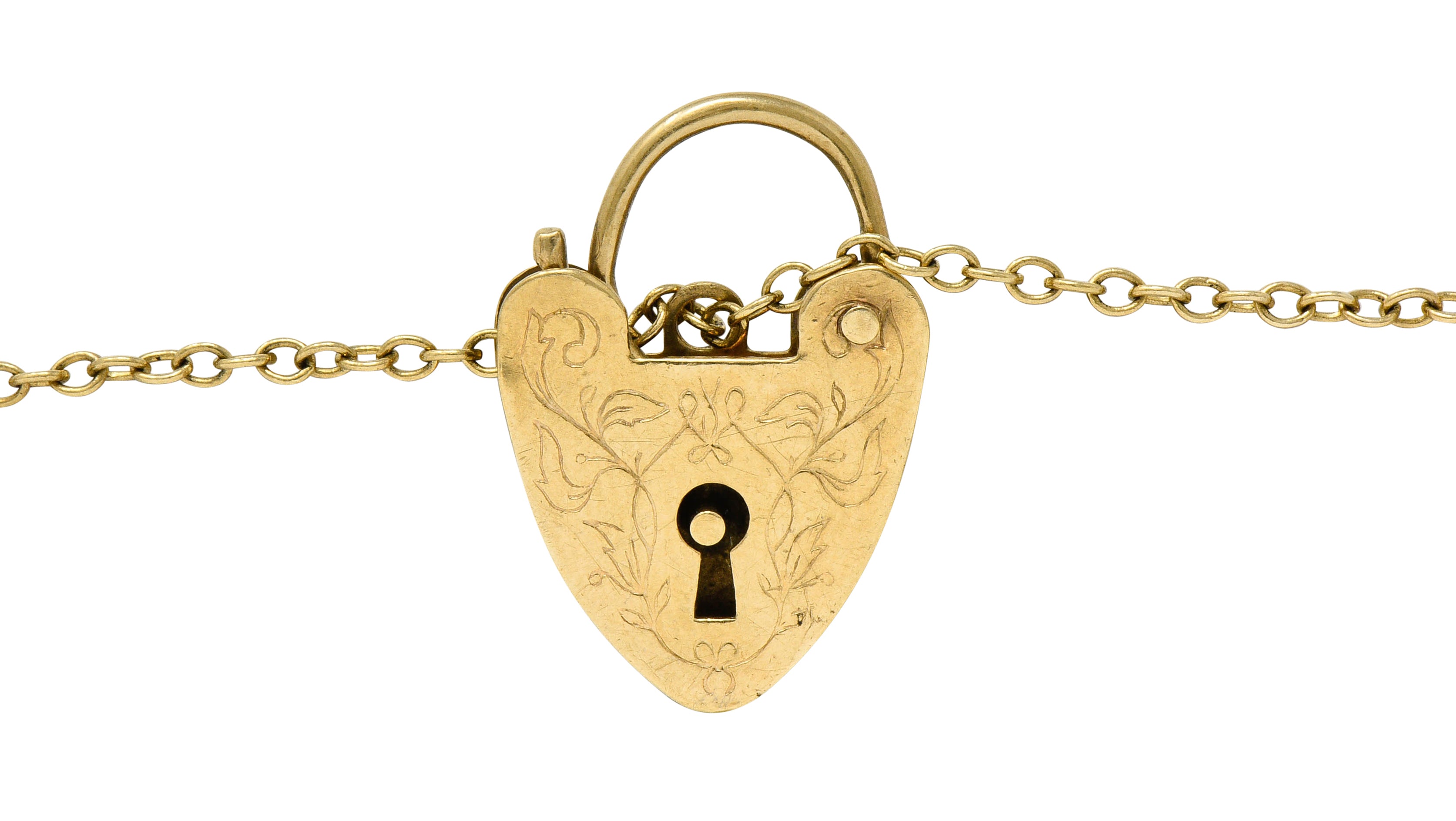 Antique 9 Karat Gold British Heart Padlock Charm Braceletbracelet - Wilson's Estate Jewelry