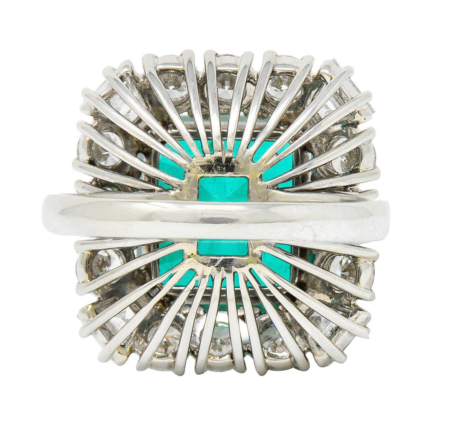 Outstanding 1950's Mid-Century Colombian Emerald Diamond 18 Karat White Cluster Ring AGLRing - Wilson's Estate Jewelry