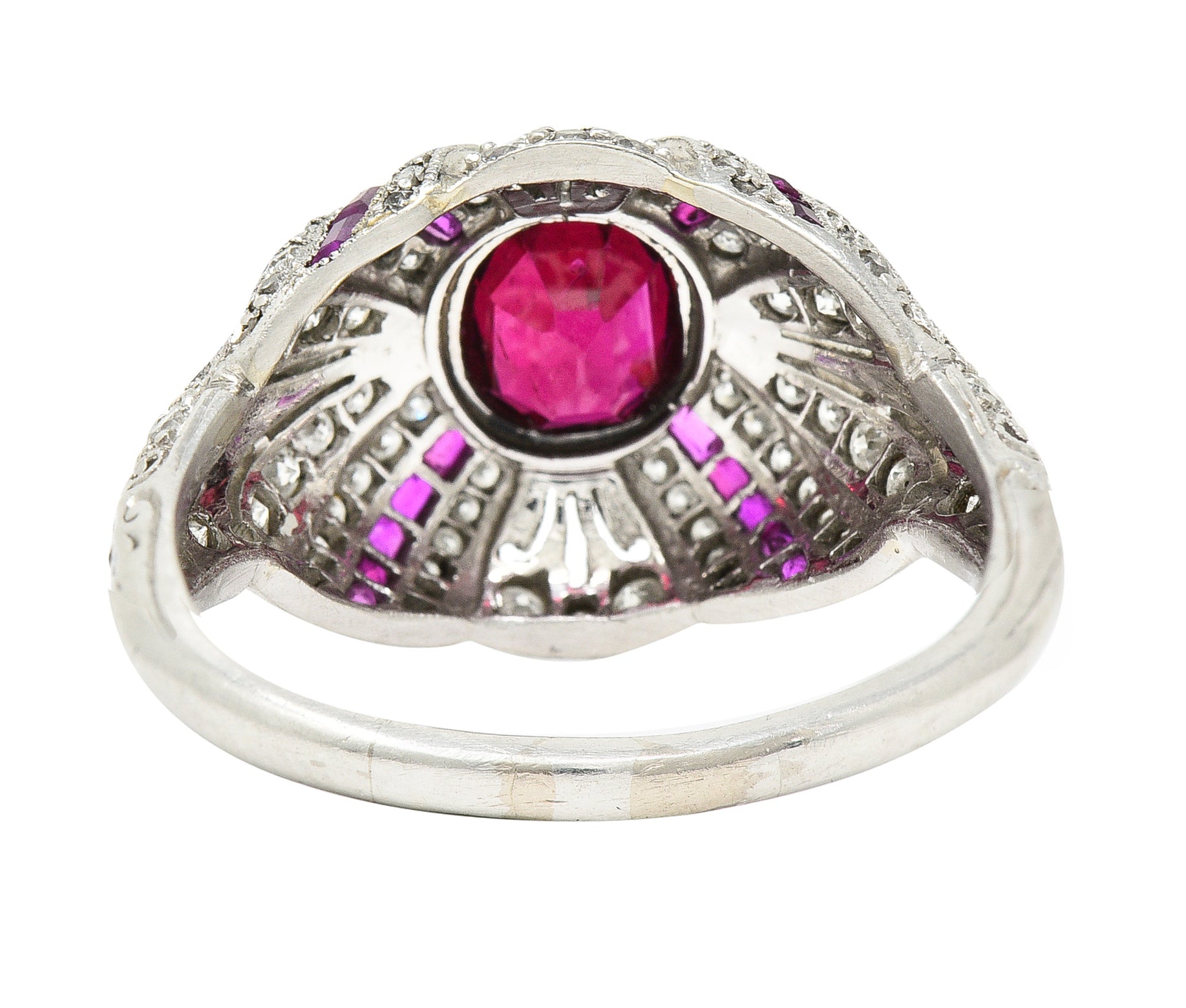 Tiffany & Co. Art Deco 2.15 CTW No Heat Ruby Diamond Platinum Bombé Ring GIA Wilson's Estate Jewelry