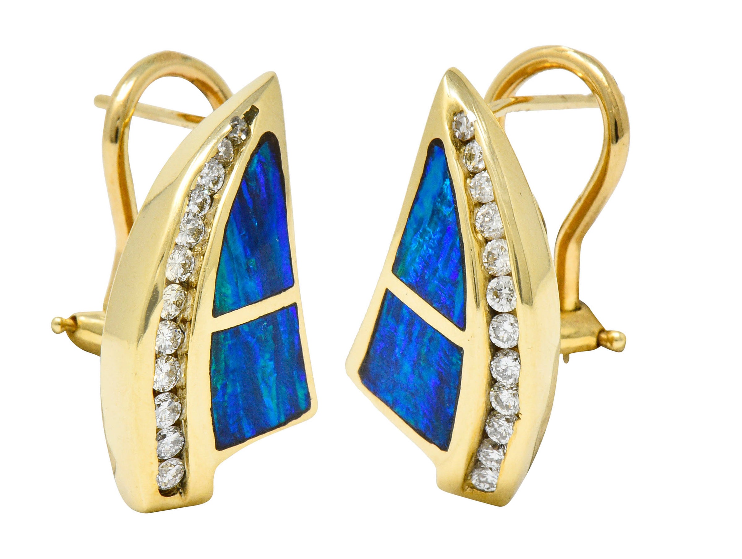 Vintage Opal Inlay 0.50 CTW Diamond 14 Karat Gold EarringsEarrings - Wilson's Estate Jewelry