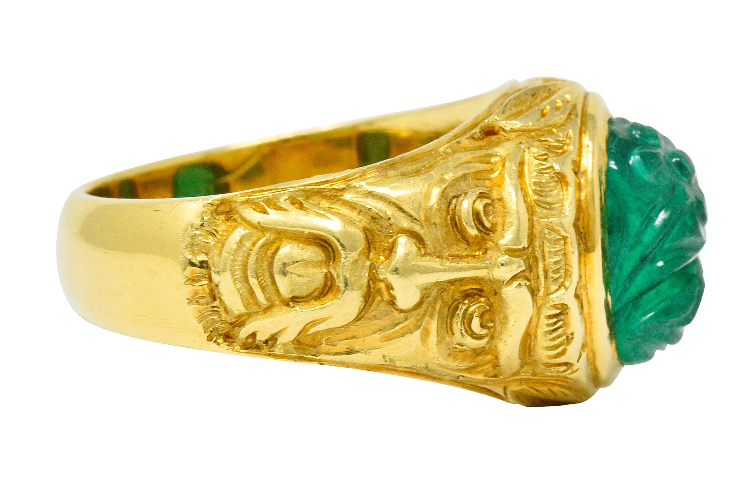 Vintage Carved Emerald 18 Karat Gold Green Man Men’s Unisex RingRing - Wilson's Estate Jewelry