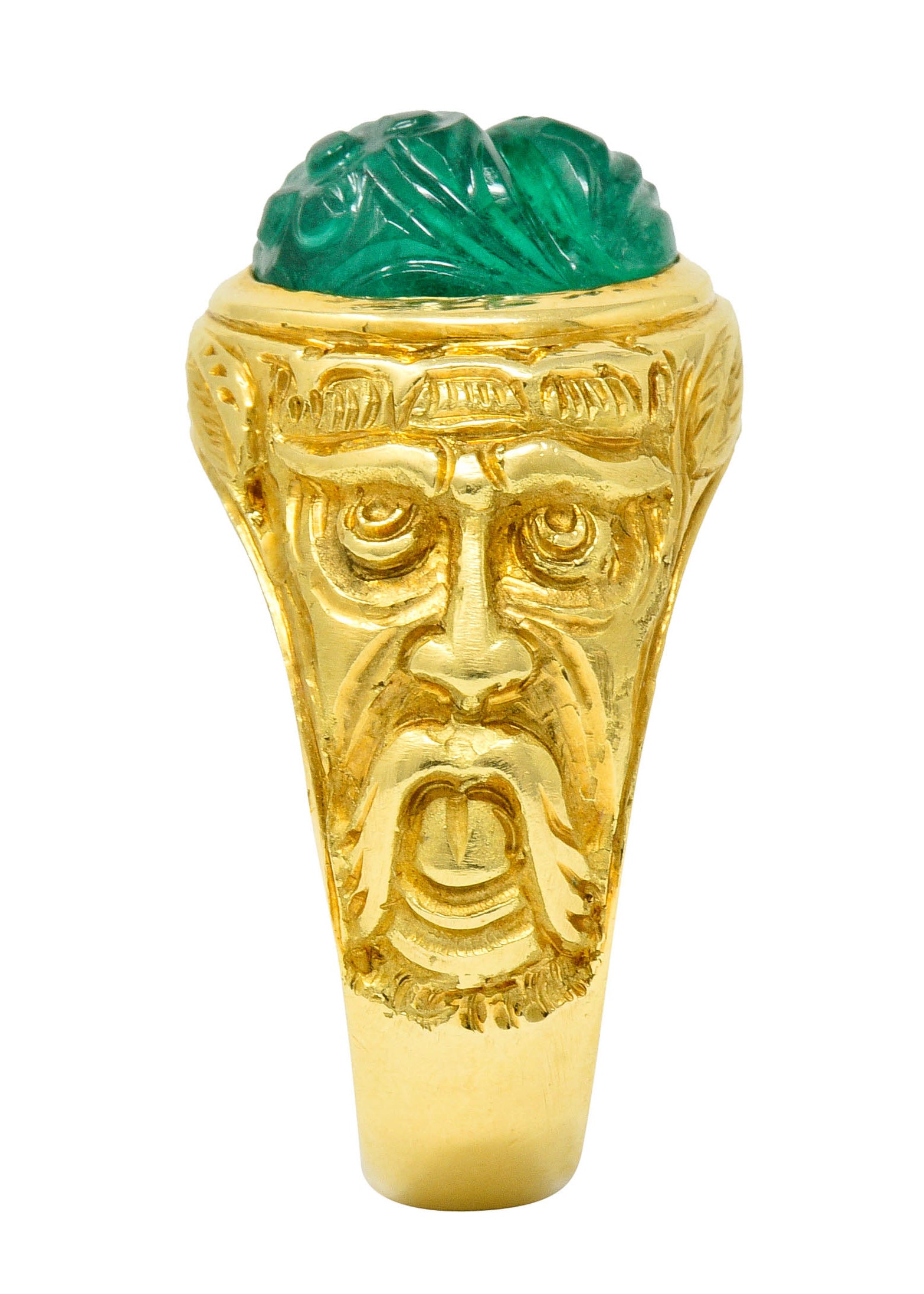 Vintage Carved Emerald 18 Karat Gold Green Man Men’s Unisex RingRing - Wilson's Estate Jewelry