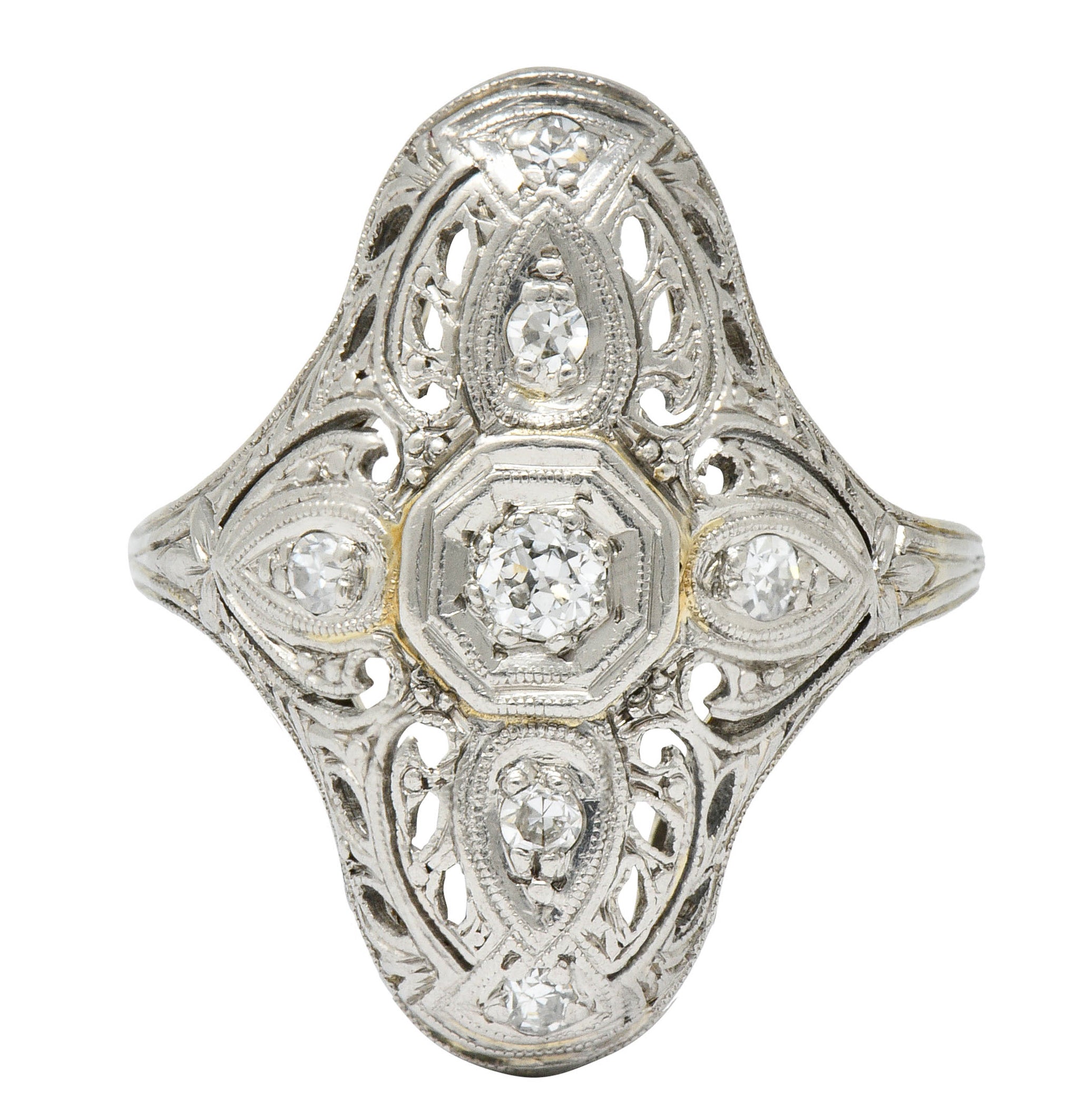 Edwardian Diamond Platinum-Topped 18 Karat White Gold Dinner RingRing - Wilson's Estate Jewelry