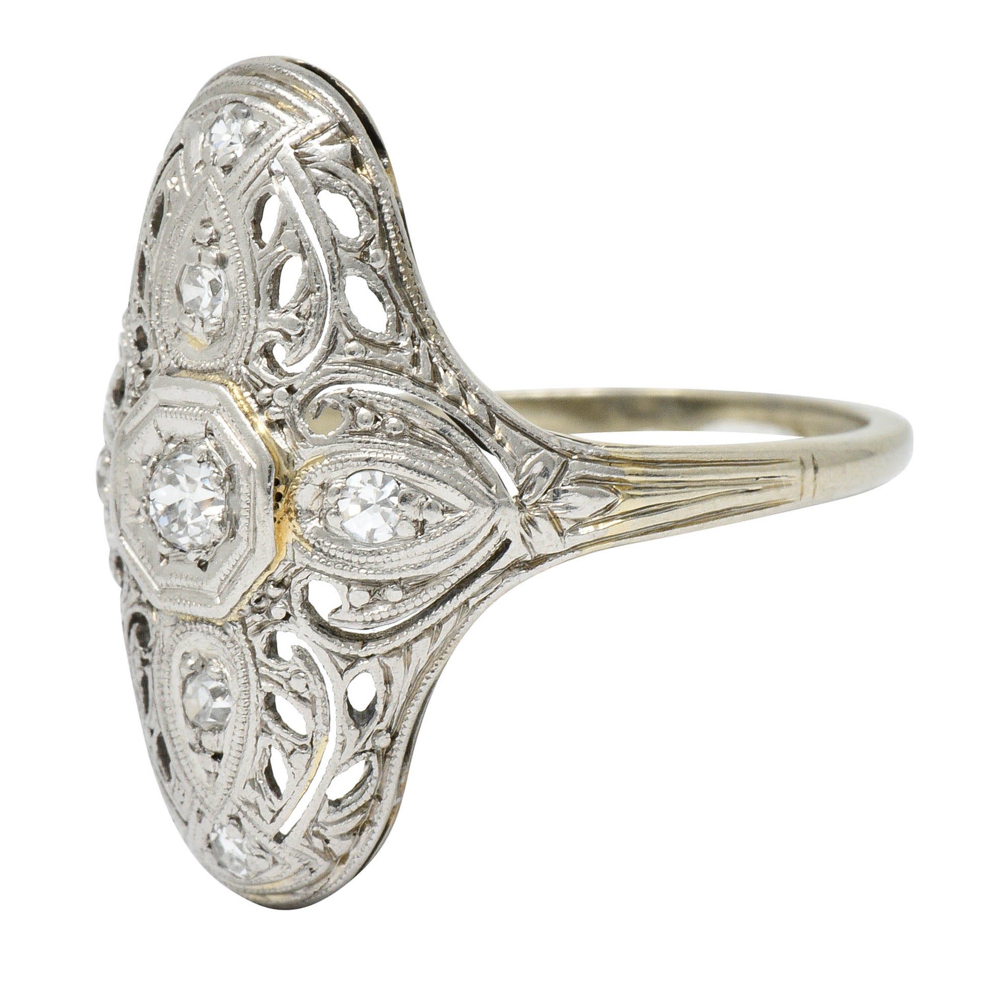 Edwardian Diamond Platinum-Topped 18 Karat White Gold Dinner RingRing - Wilson's Estate Jewelry