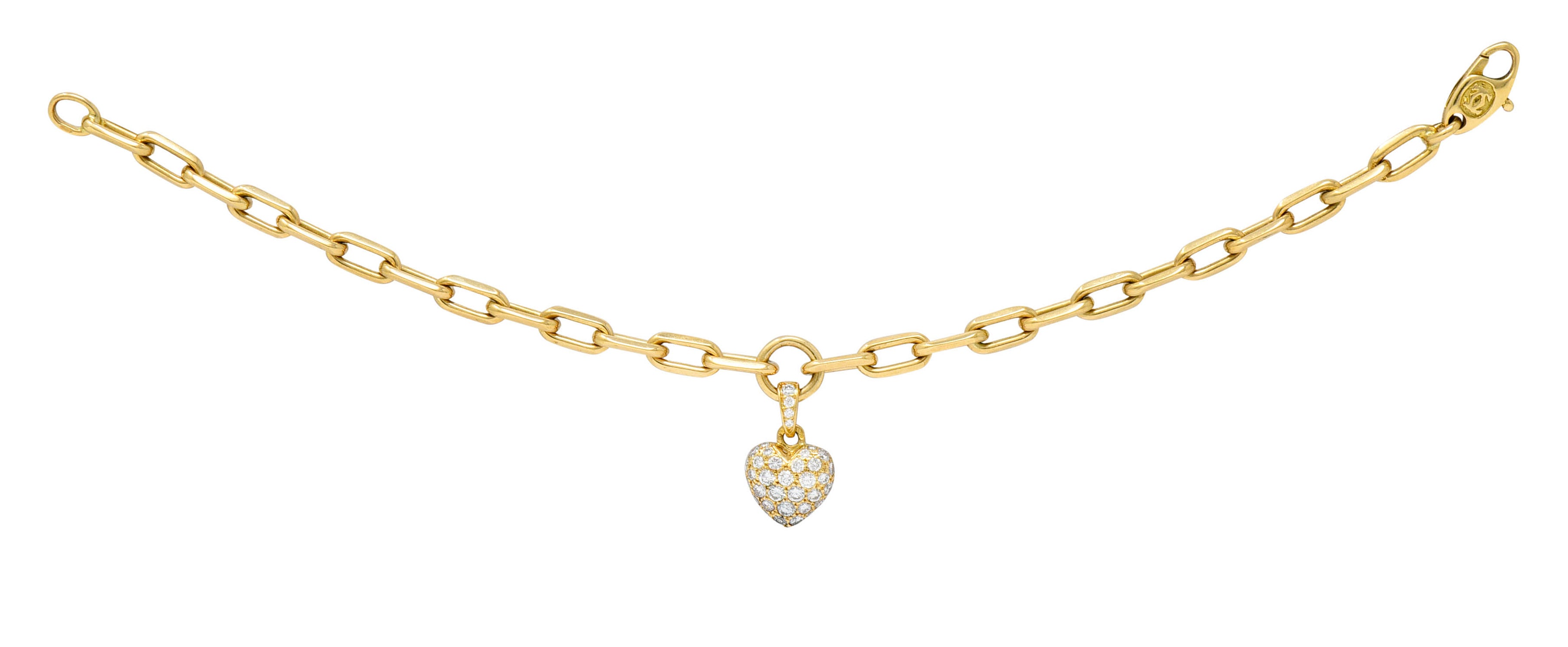 French Cartier 1.00 CTW Pave Diamond 18 Karat Gold Heart Charm Braceletbracelet - Wilson's Estate Jewelry