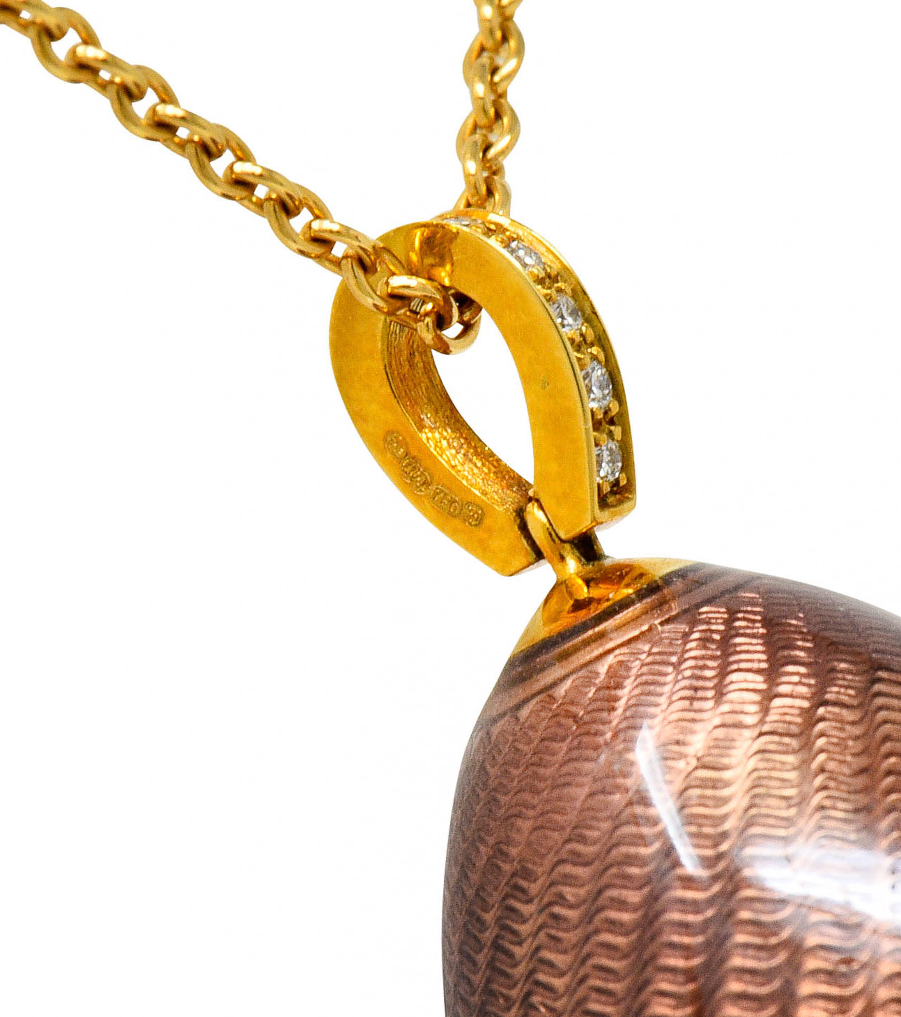 Faberge Diamond 18 Karat Gold Enamel Egg Drop Pendant Necklace - Wilson's Estate Jewelry