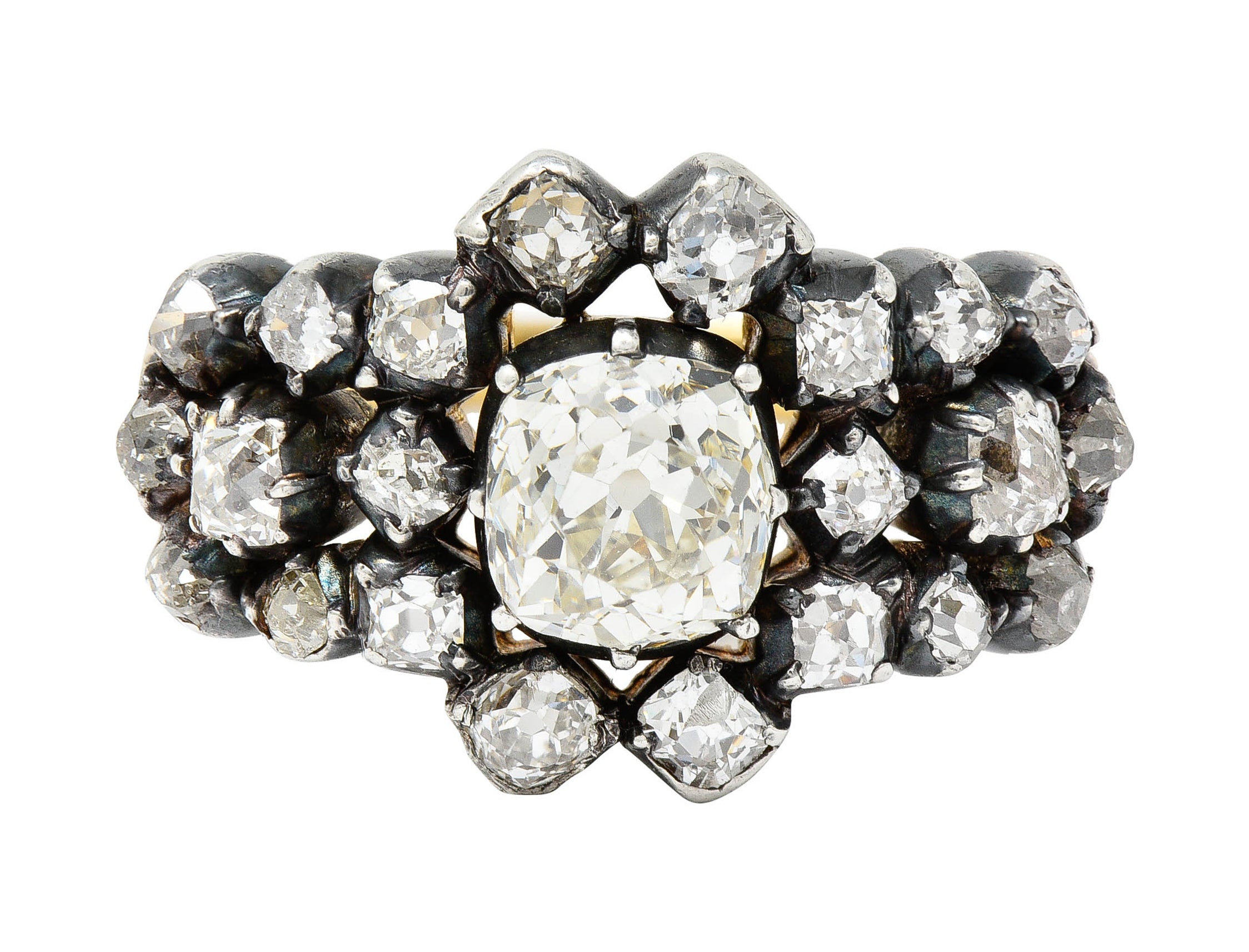 Victorian 2.45 CTW Old Mine Diamond Silver-Topped 18 Karat Gold Cluster RingRing - Wilson's Estate Jewelry