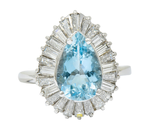 1950's Mid-Century 4.61 CTW Aquamarine Diamond Platinum Ballerina Halo RingRing - Wilson's Estate Jewelry