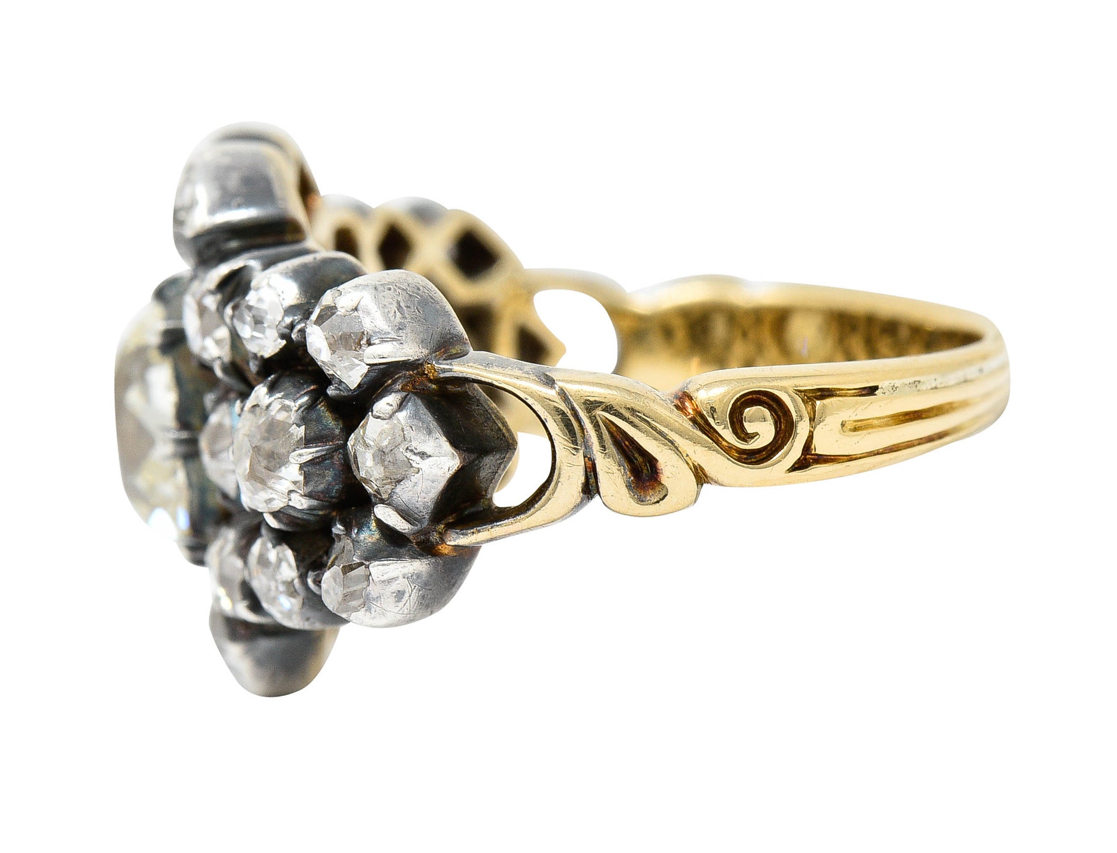 Victorian 2.45 CTW Old Mine Diamond Silver-Topped 18 Karat Gold Cluster RingRing - Wilson's Estate Jewelry