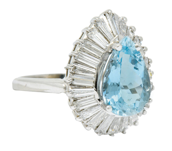 1950's Mid-Century 4.61 CTW Aquamarine Diamond Platinum Ballerina Halo RingRing - Wilson's Estate Jewelry