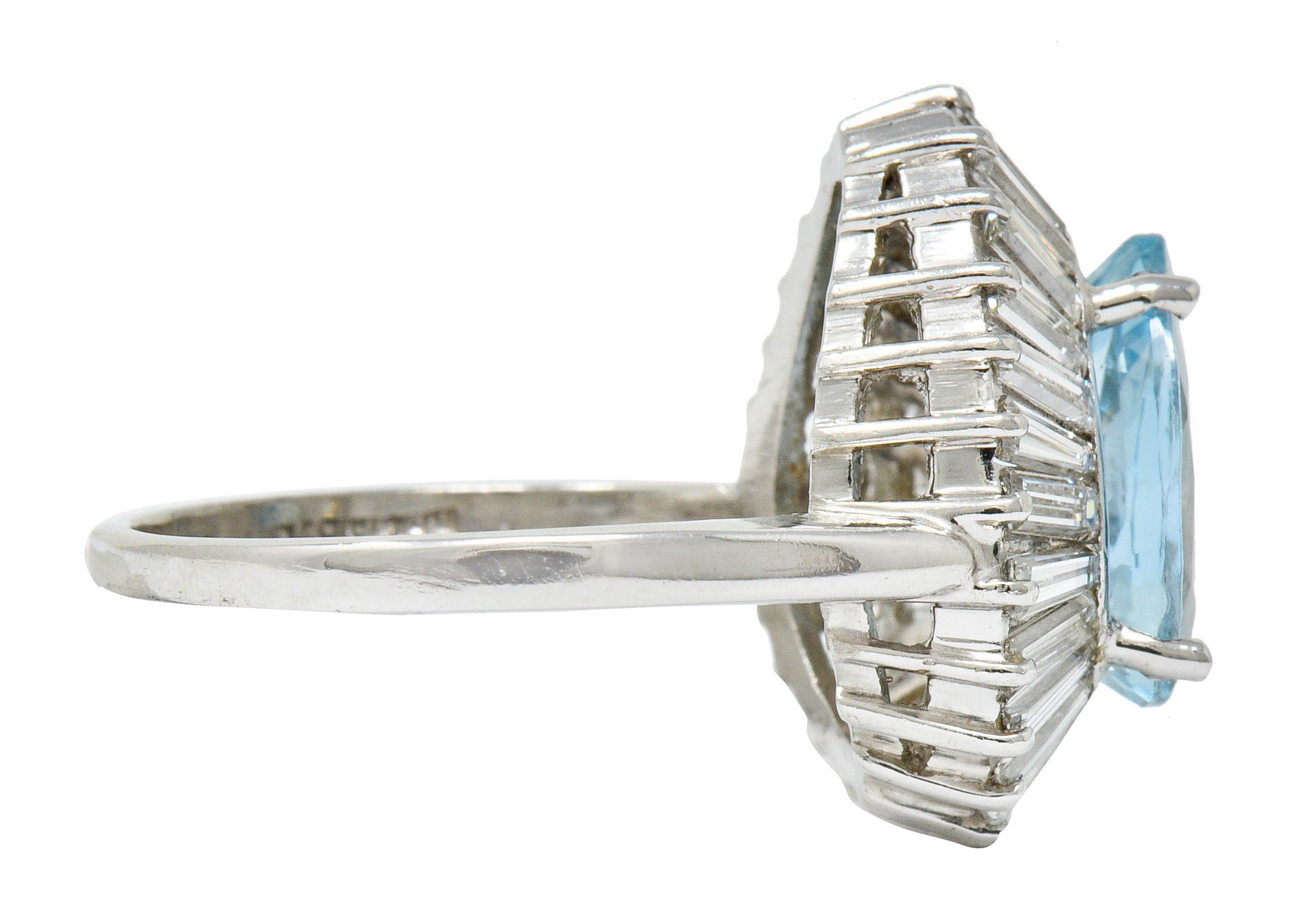 1950's Mid-Century 4.61 CTW Aquamarine Diamond Platinum Ballerina Halo RingRing - Wilson's Estate Jewelry