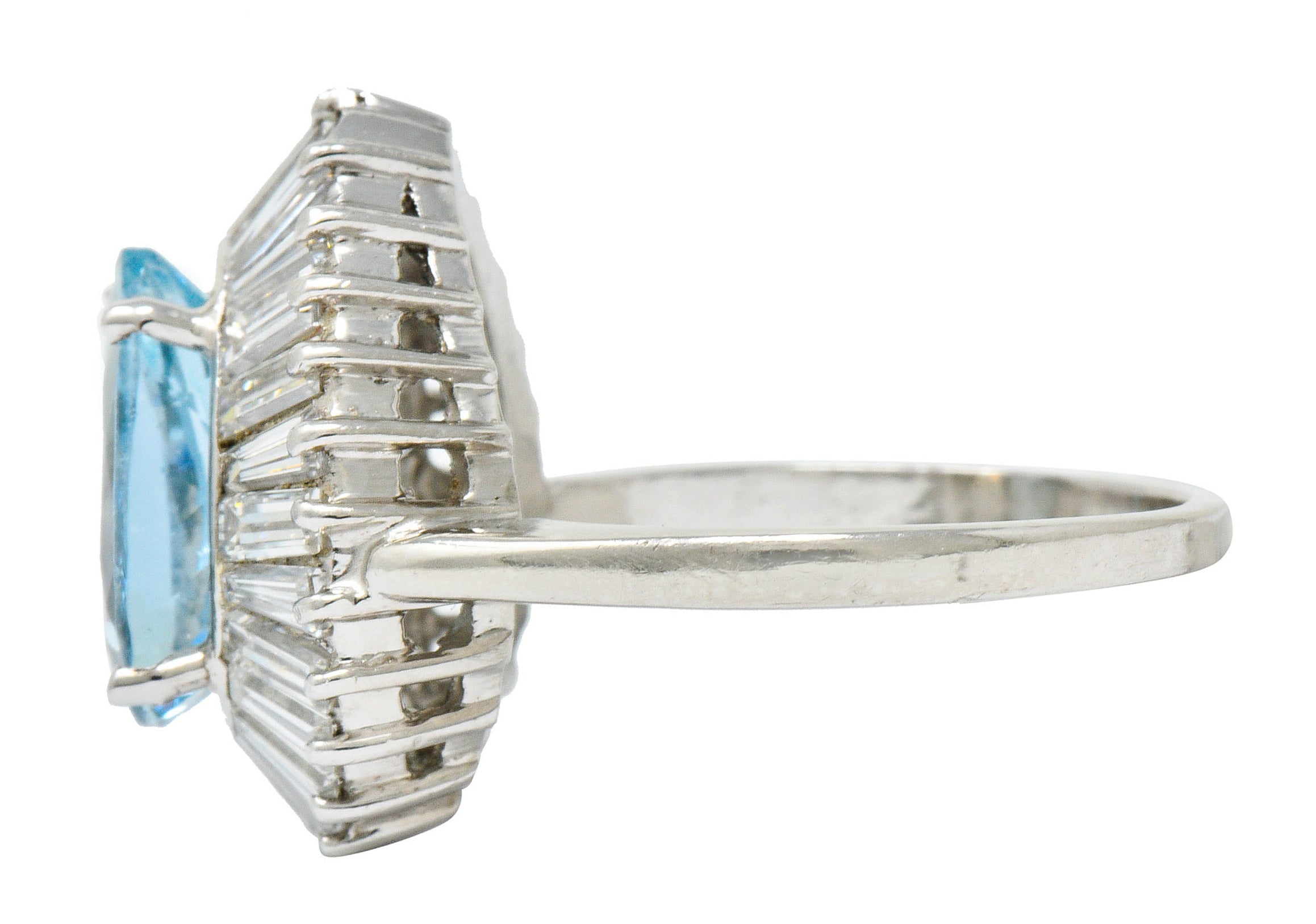 1950's Mid-Century 4.61 CTW Aquamarine Diamond Platinum Ballerina Halo RingRing - Wilson's Estate Jewelry