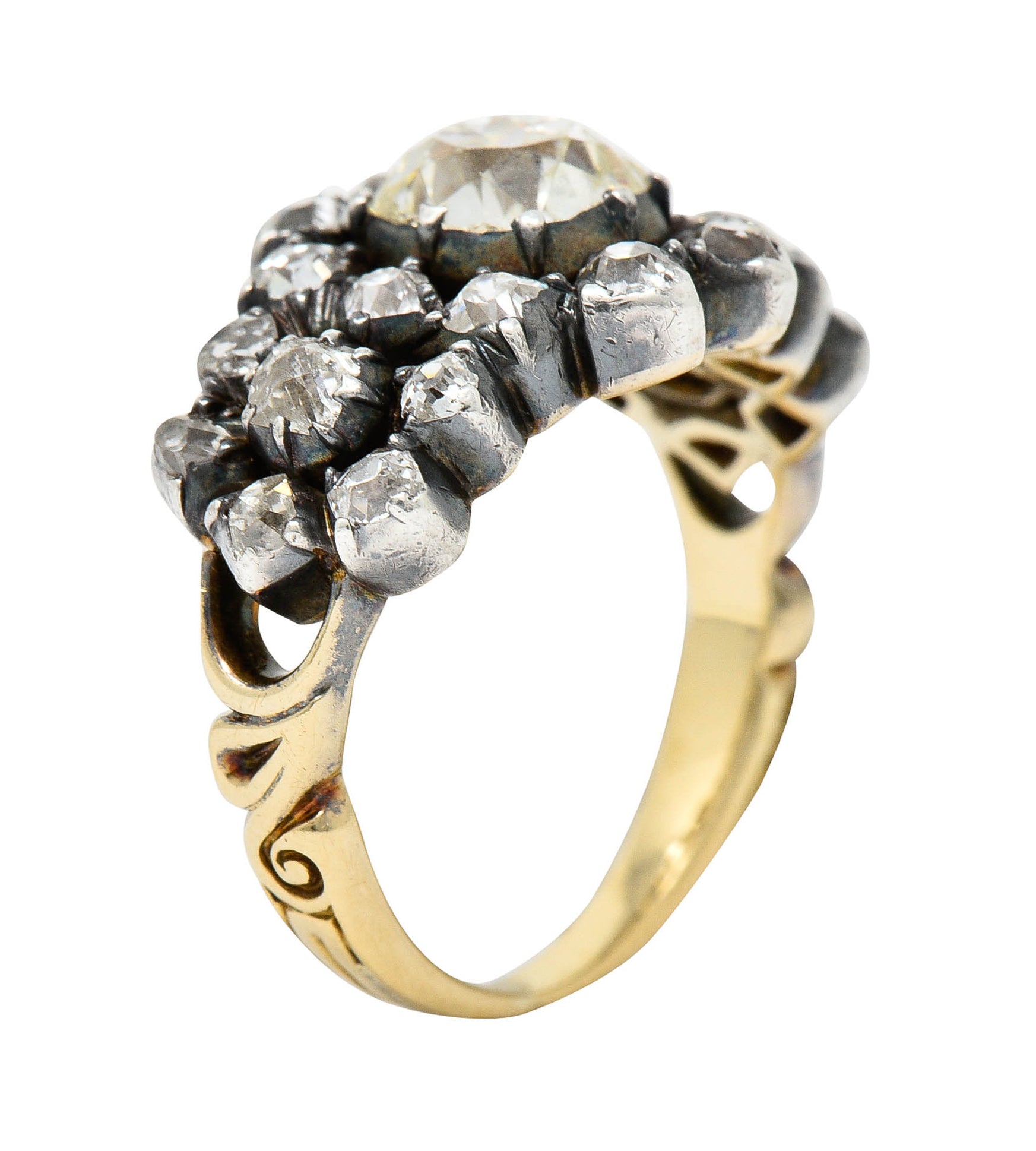 Victorian 2.45 CTW Old Mine Diamond Silver-Topped 18 Karat Gold Cluster RingRing - Wilson's Estate Jewelry