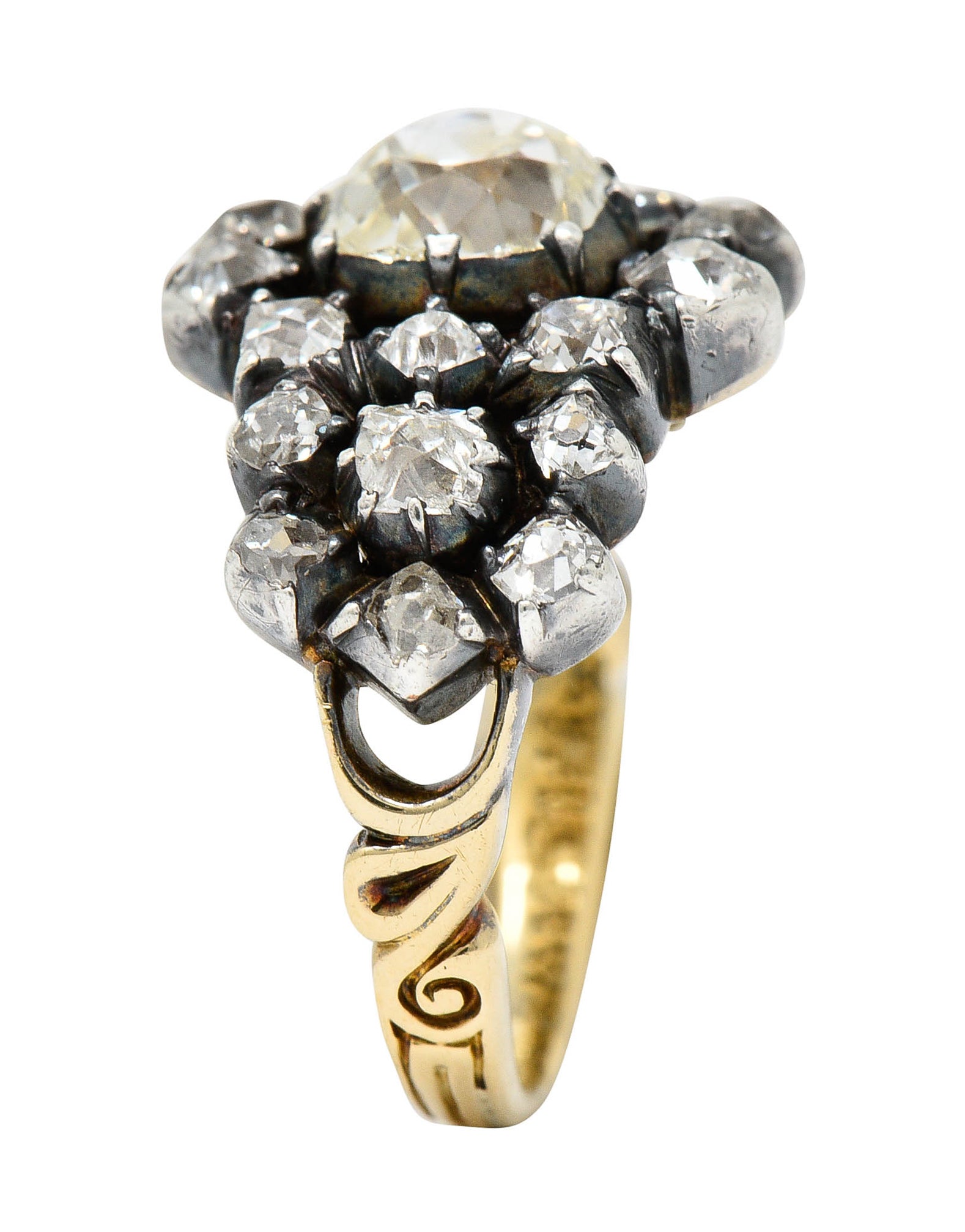 Victorian 2.45 CTW Old Mine Diamond Silver-Topped 18 Karat Gold Cluster RingRing - Wilson's Estate Jewelry