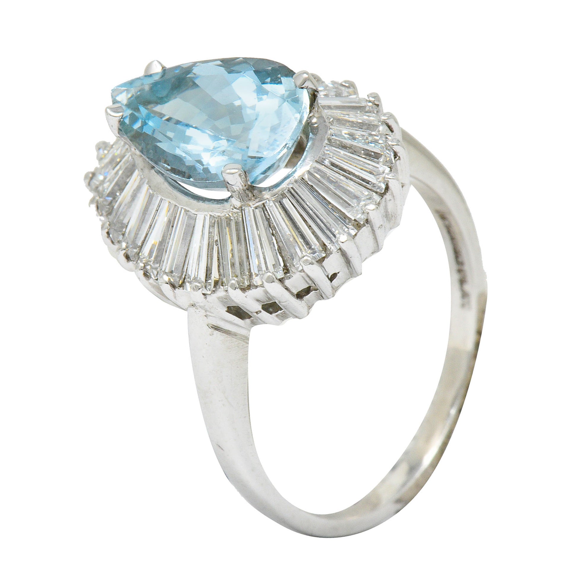 1950's Mid-Century 4.61 CTW Aquamarine Diamond Platinum Ballerina Halo RingRing - Wilson's Estate Jewelry