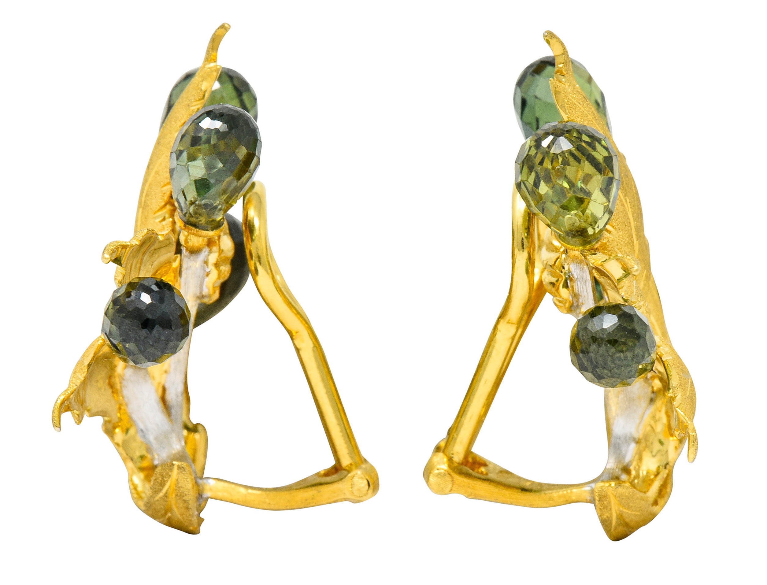 Buccellati Green Sapphire Briolette 18 Karat Two-Tone Gold Leaf Ear-Clip Earrings - Wilson's Estate Jewelry