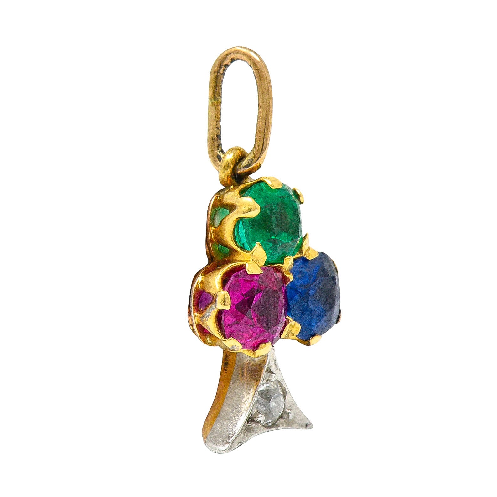 Art Nouveau Sapphire Ruby Diamond Platinum-Topped 18 Karat Gold Clover Charmcharm - Wilson's Estate Jewelry