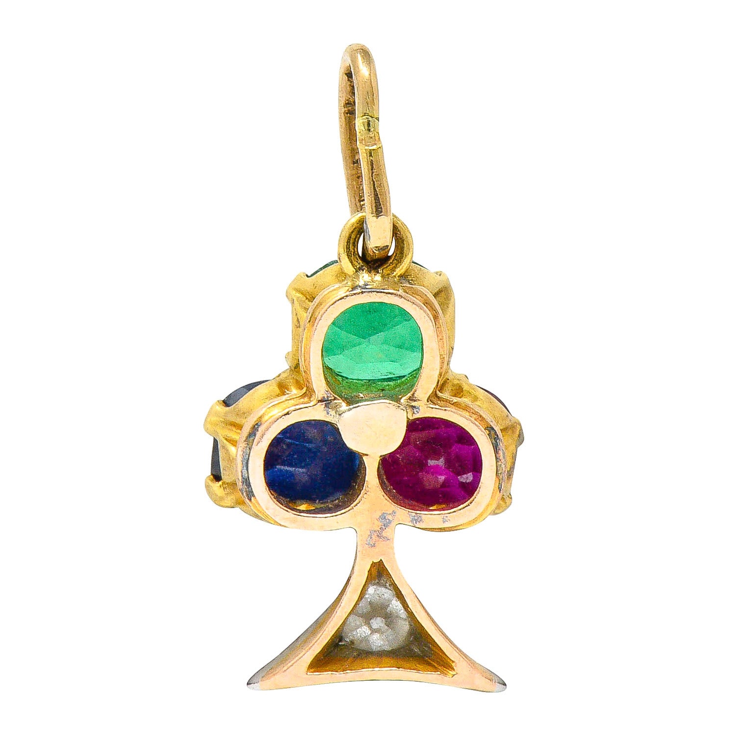 Art Nouveau Sapphire Ruby Diamond Platinum-Topped 18 Karat Gold Clover Charmcharm - Wilson's Estate Jewelry