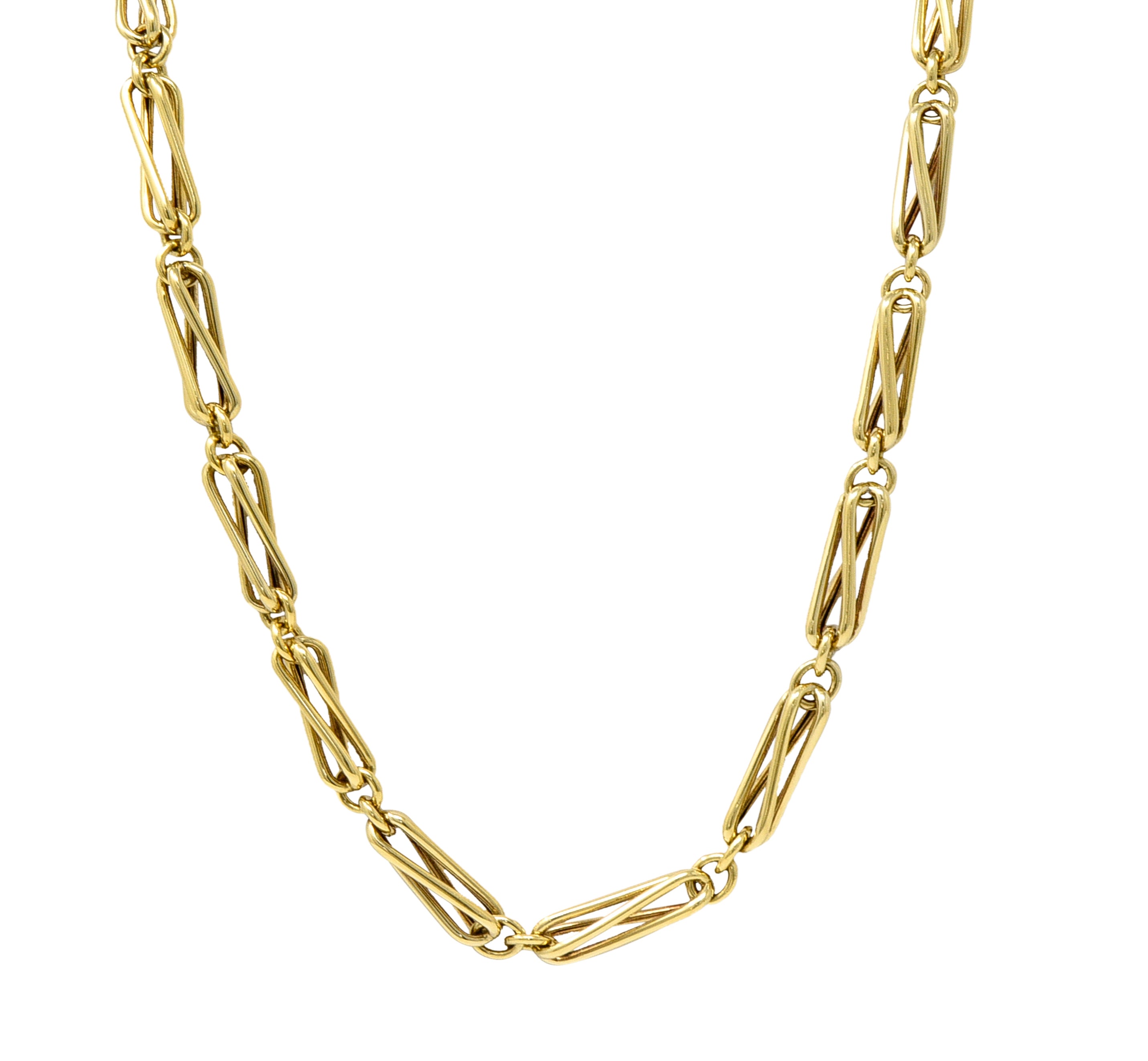 1960's 18 Karat Yellow Gold Elongated Twist Link Vintage Chain Necklace