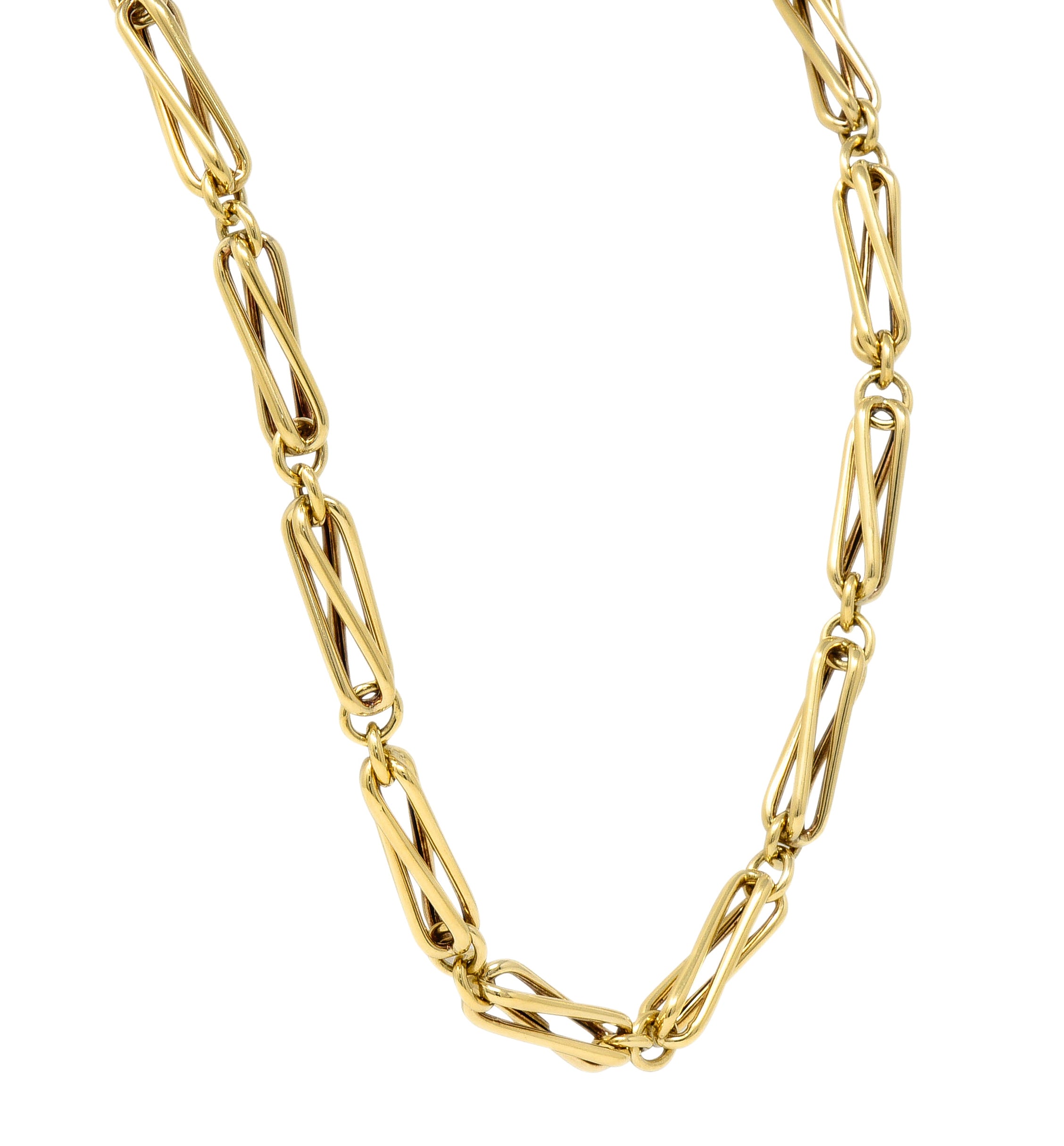 1960's 18 Karat Yellow Gold Elongated Twist Link Vintage Chain Necklace