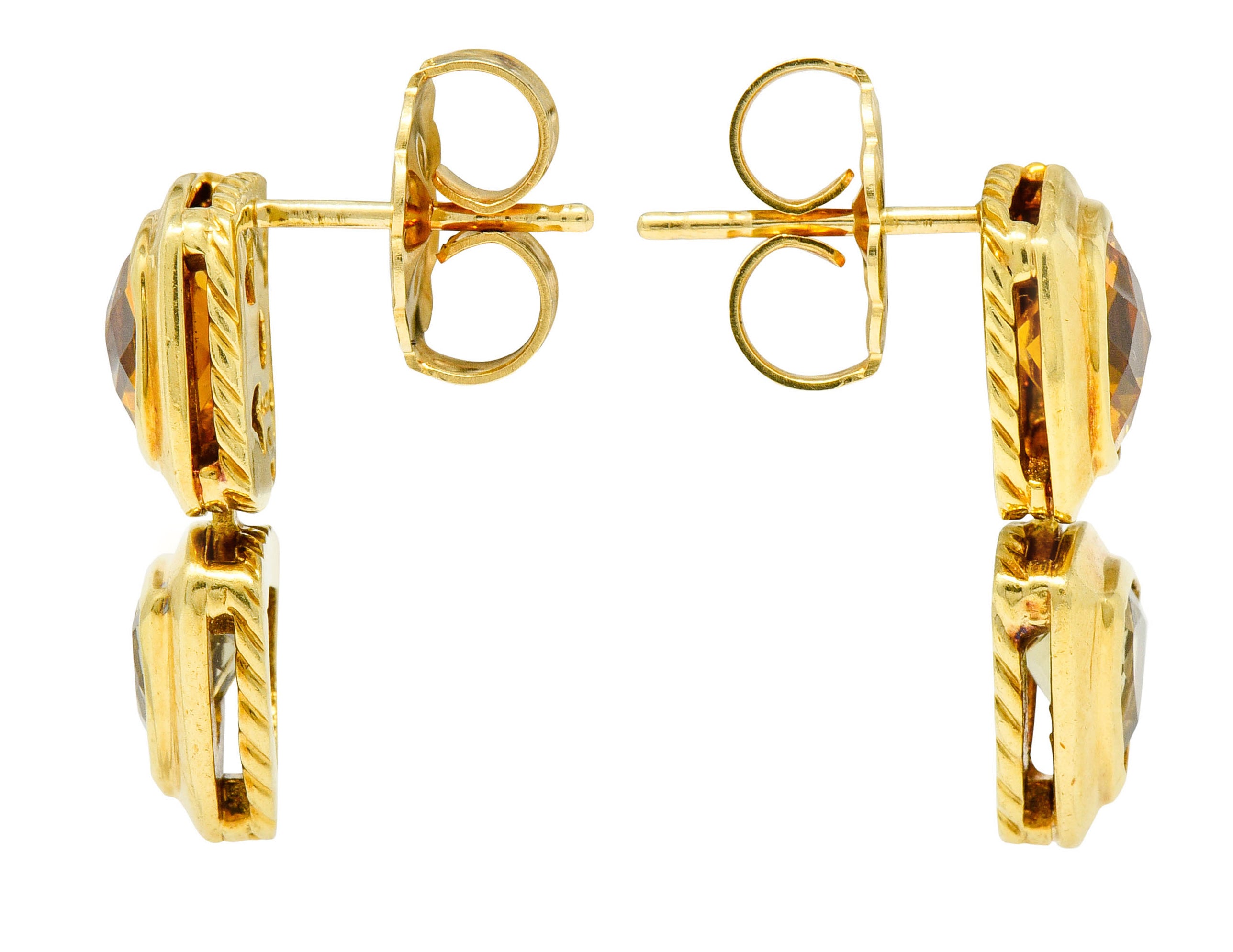 David Yurman Citrine Prasiolite 18 Karat Gold Articulated Drop Earrings - Wilson's Estate Jewelry