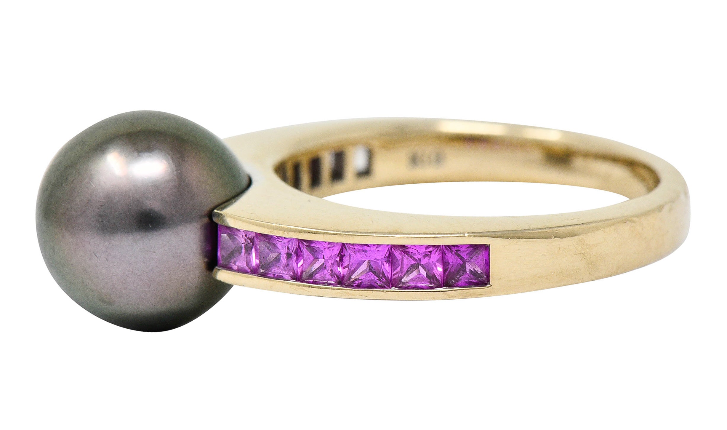 Mikimoto Tahitian Pearl Pink Sapphire 18 Karat White Gold Band RingRing - Wilson's Estate Jewelry