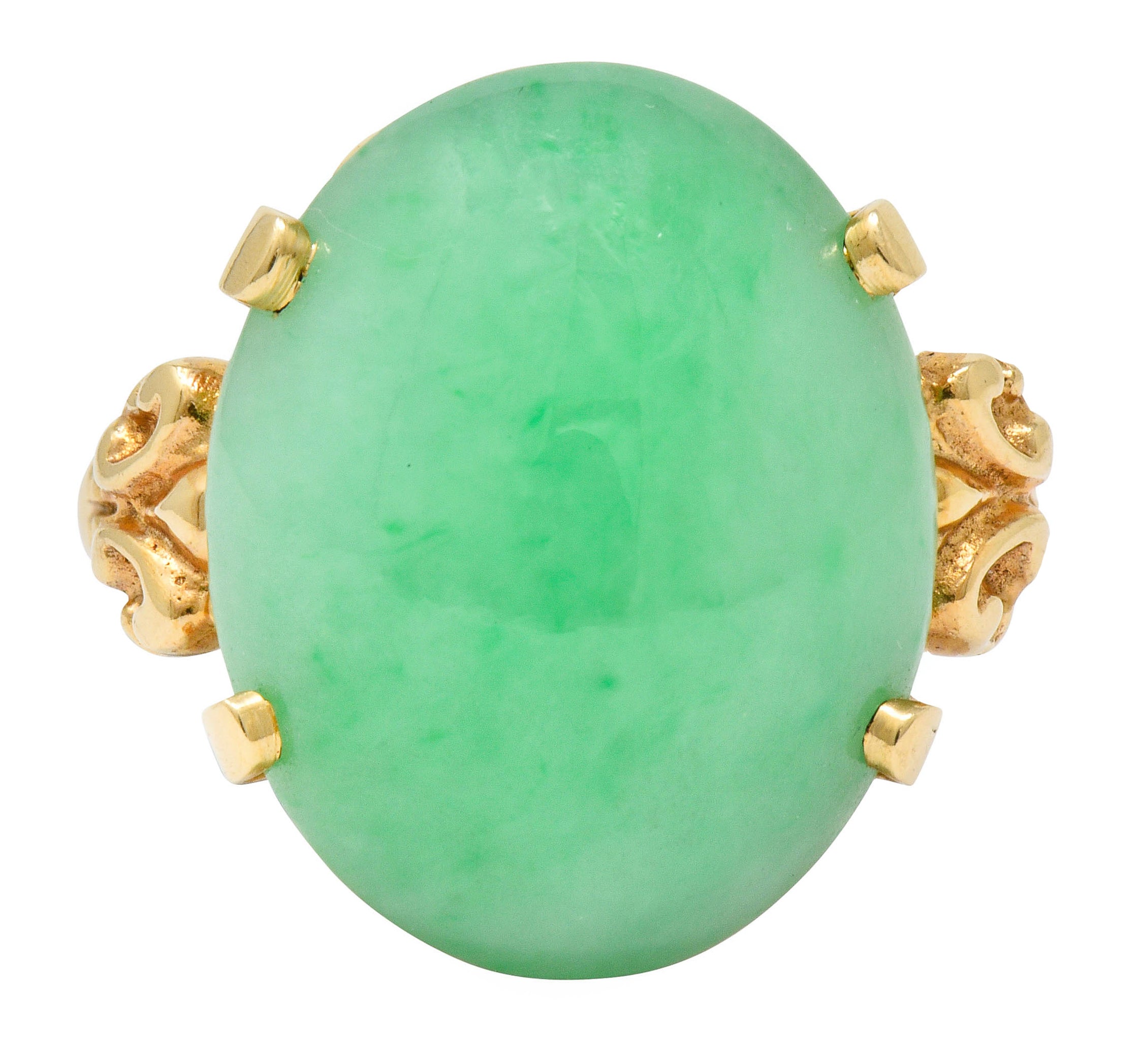 Jade 14 Karat Yellow Gold Cabochon Ring Circa 1950's - Wilson's Estate Jewelry