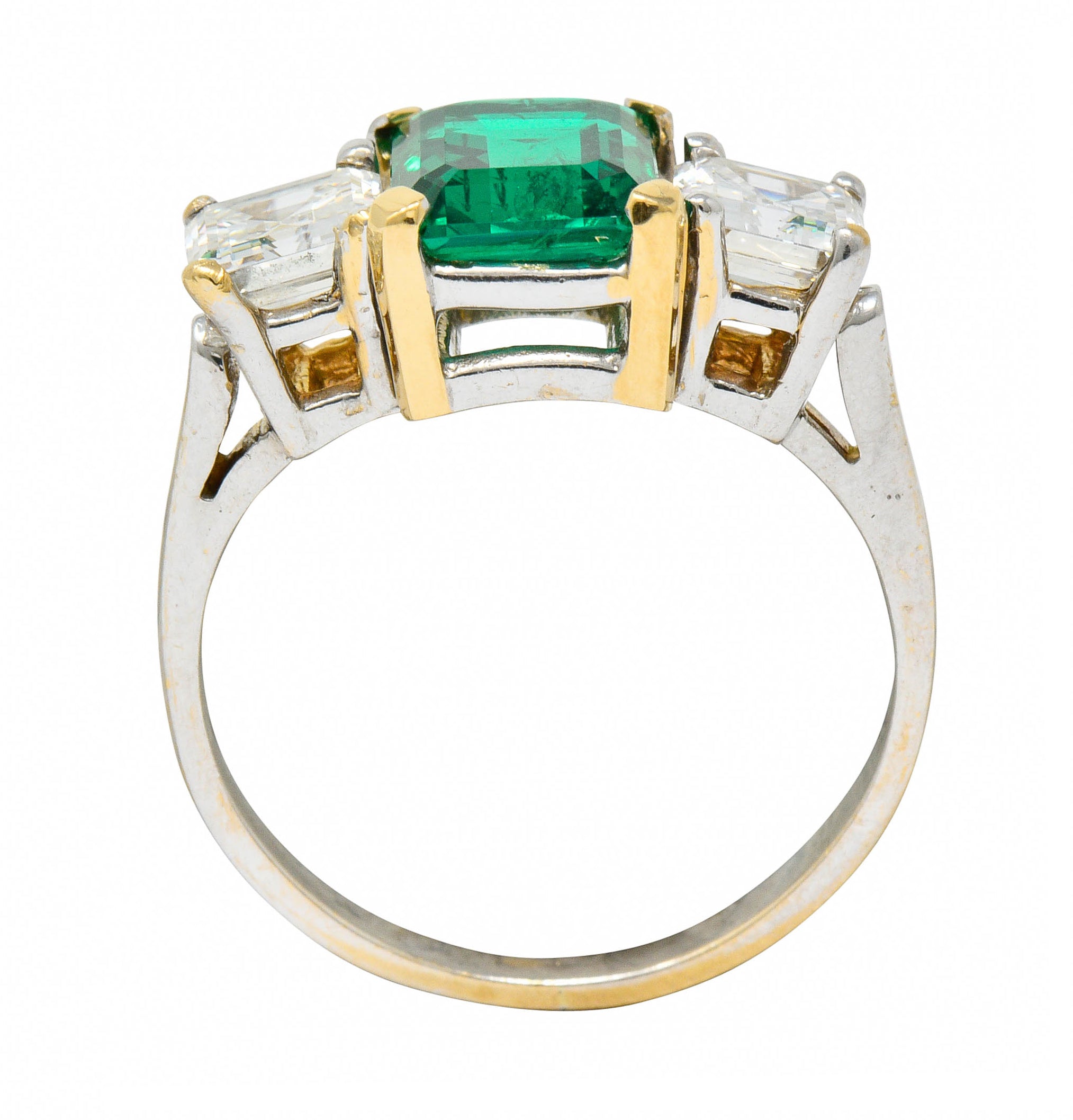 Mid-Century 3.28 CTW Colombian Emerald Asscher Diamond 18 Karat Gold Ring AGLRing - Wilson's Estate Jewelry