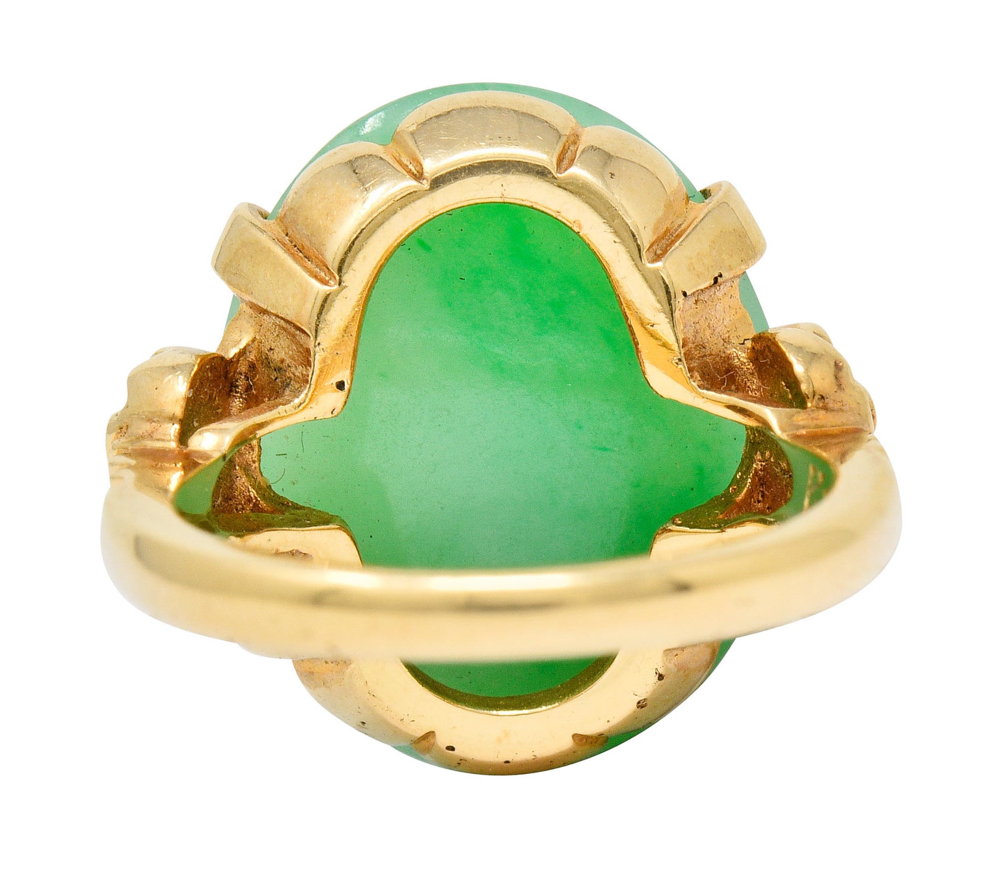 Jade 14 Karat Yellow Gold Cabochon Ring Circa 1950's - Wilson's Estate Jewelry