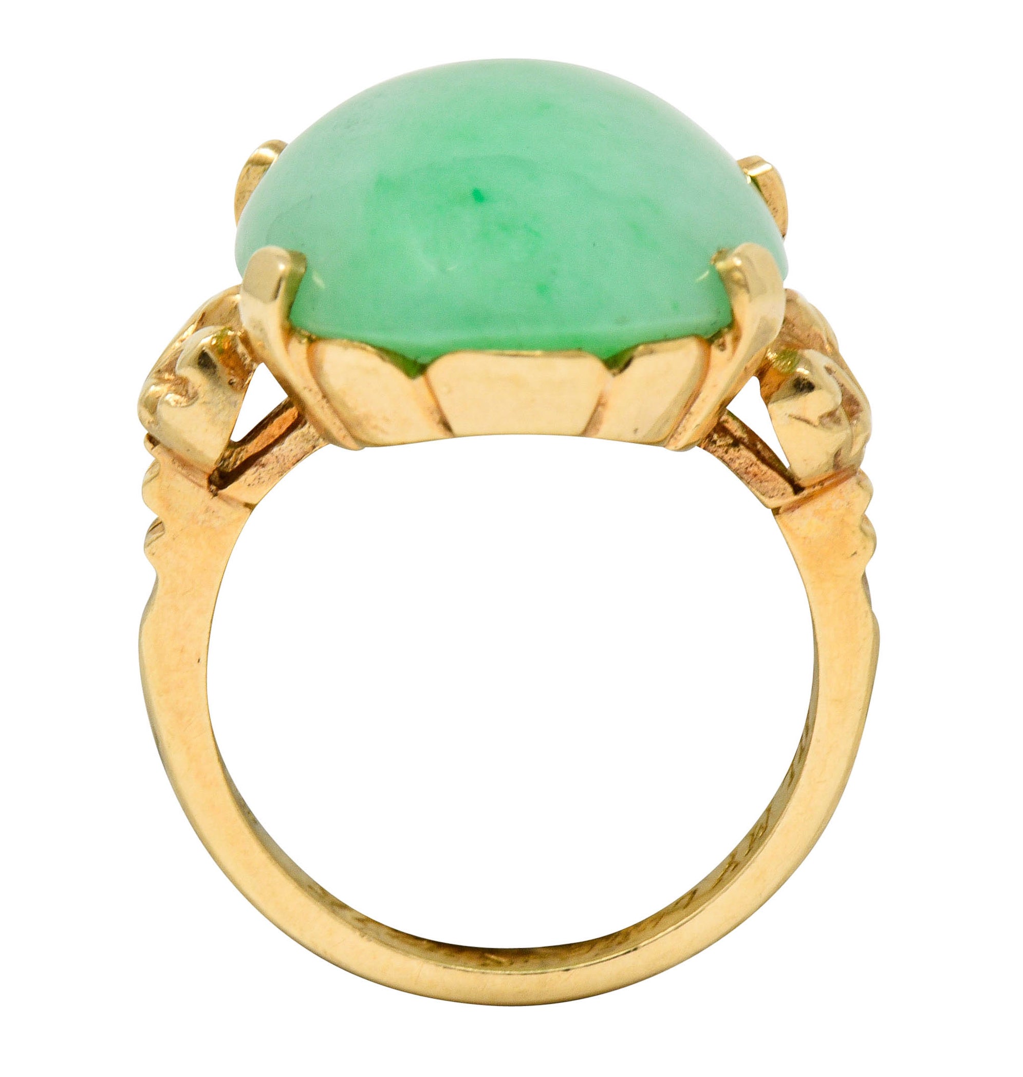 Jade 14 Karat Yellow Gold Cabochon Ring Circa 1950's - Wilson's Estate Jewelry