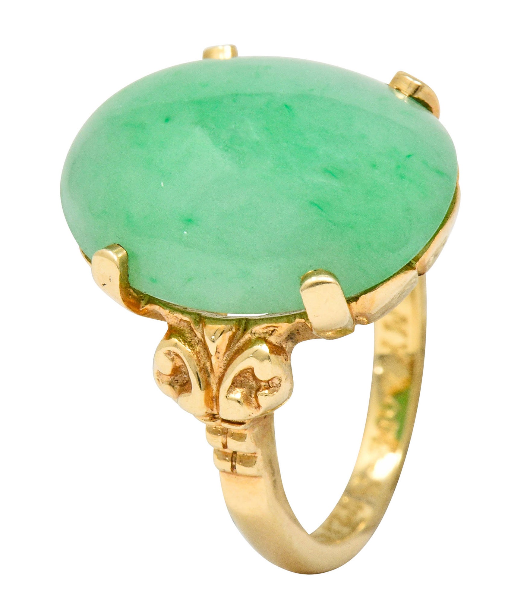 Jade 14 Karat Yellow Gold Cabochon Ring Circa 1950's - Wilson's Estate Jewelry