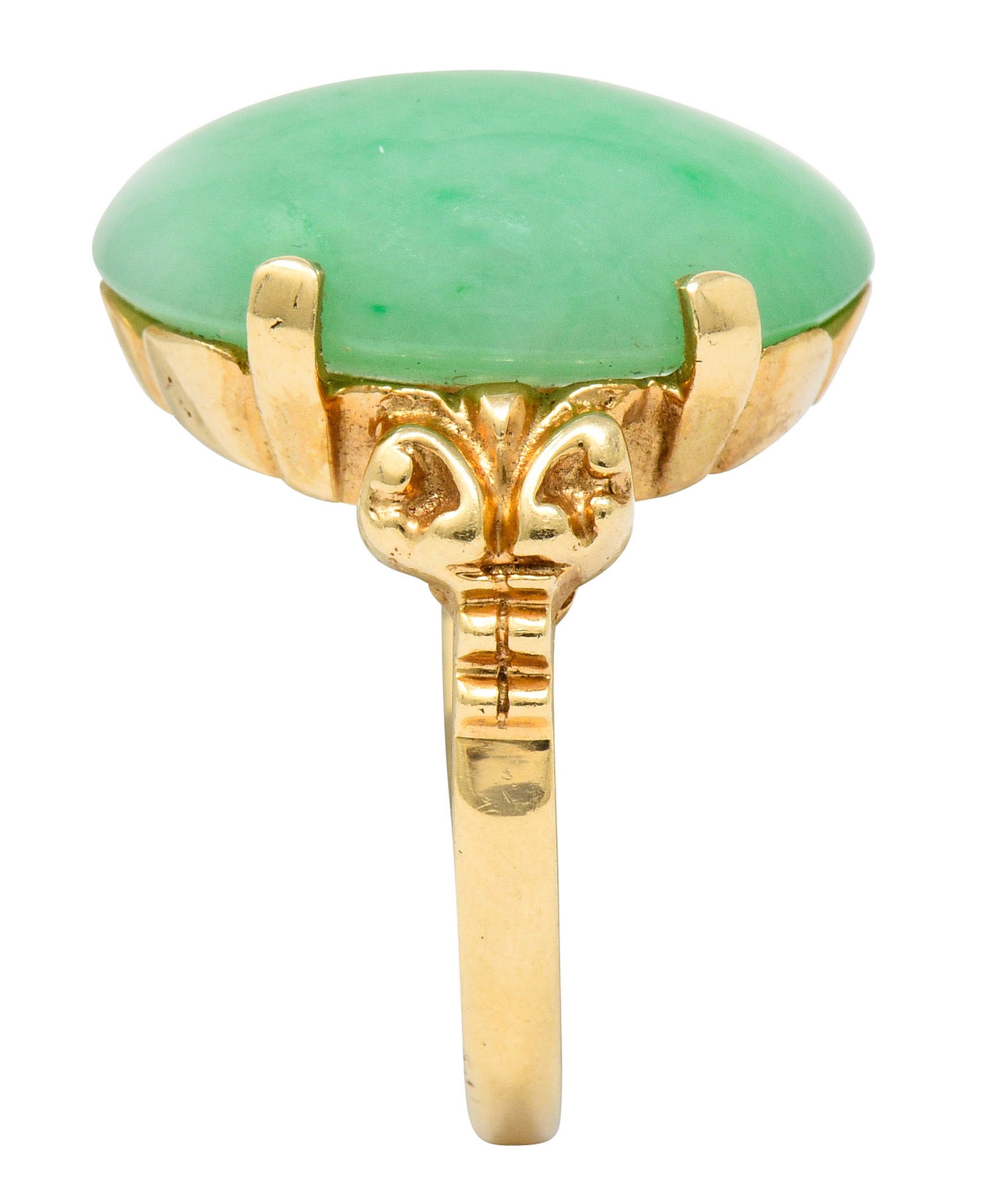 Jade 14 Karat Yellow Gold Cabochon Ring Circa 1950's - Wilson's Estate Jewelry