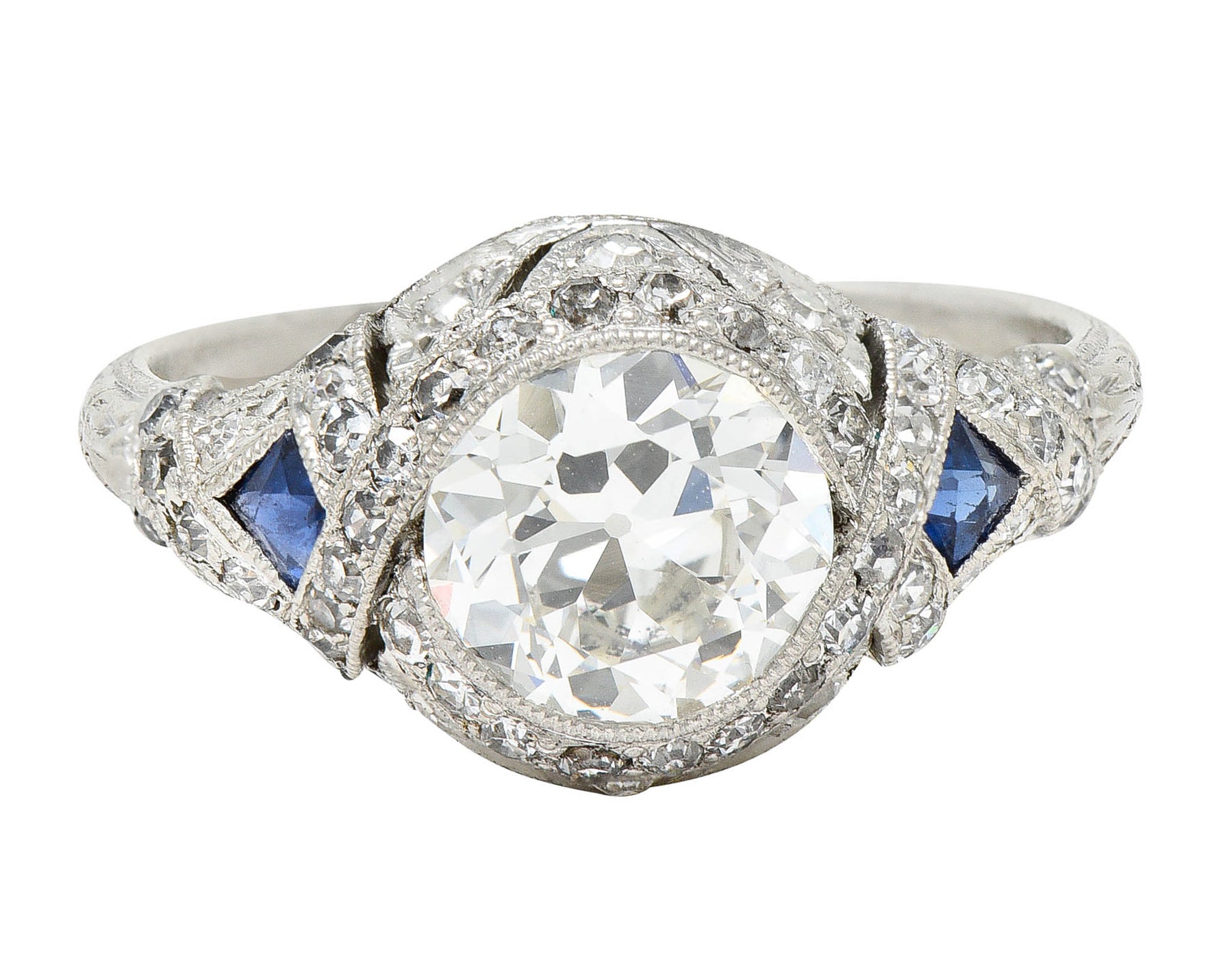 1930's Art Deco 2.57 CTW Diamond Sapphire Platinum Engagement RingRing - Wilson's Estate Jewelry