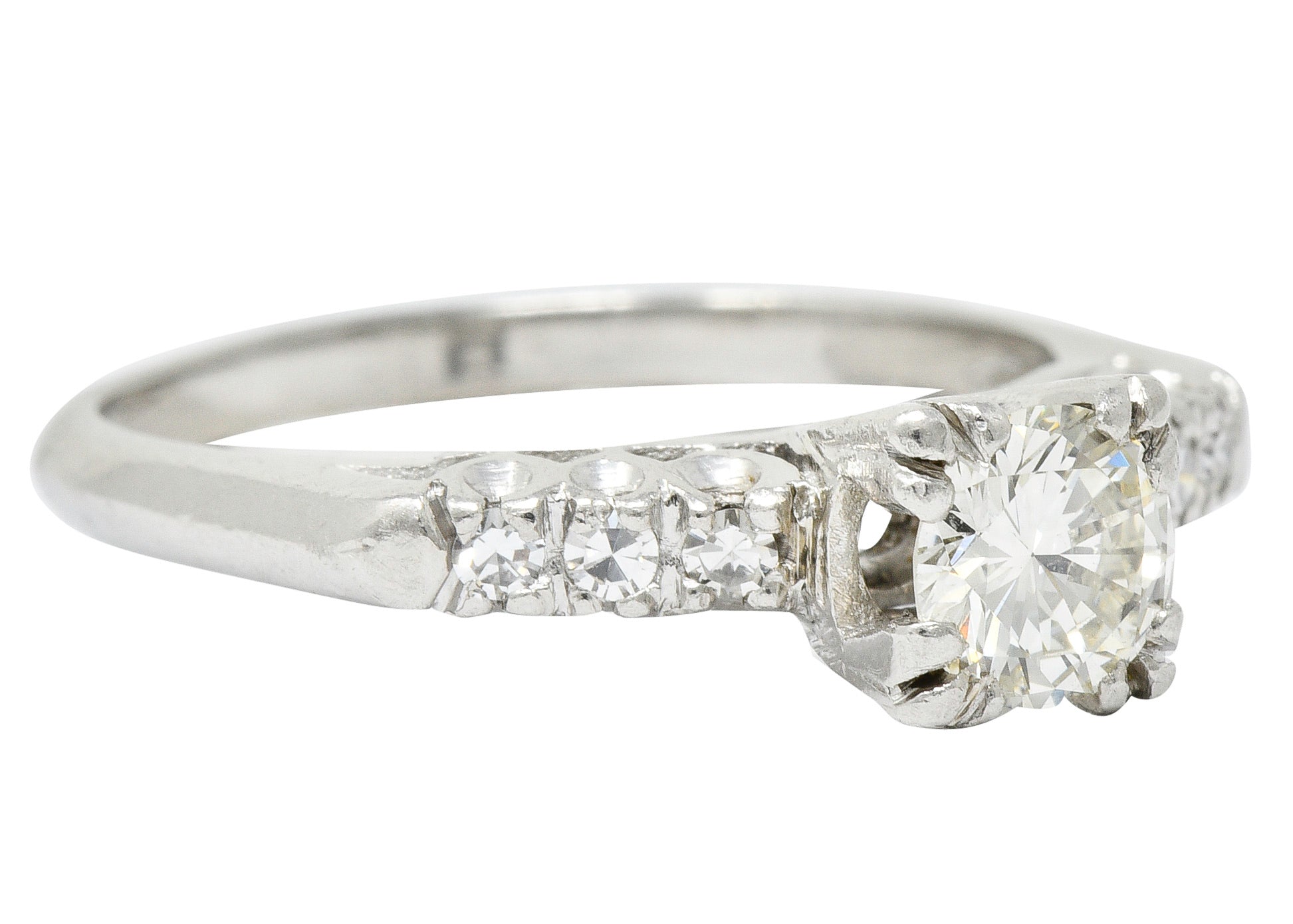 1940's Retro 0.78 CTW Diamond Platinum Fishtail Engagement RingRing - Wilson's Estate Jewelry