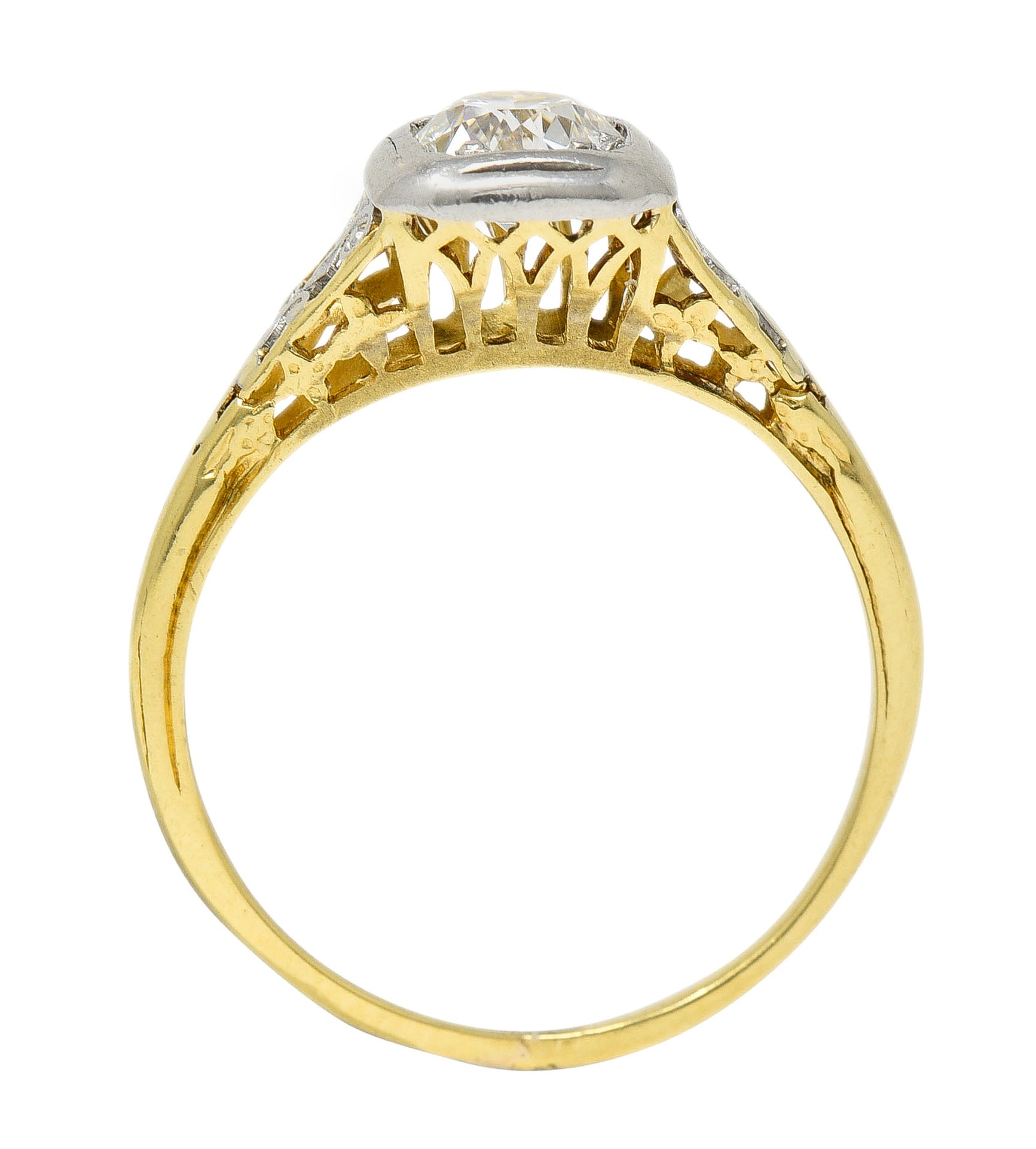 Art Deco 0.36 CTW Platinum 18 Karat Yellow Gold Volute Vintage Engagement Ring