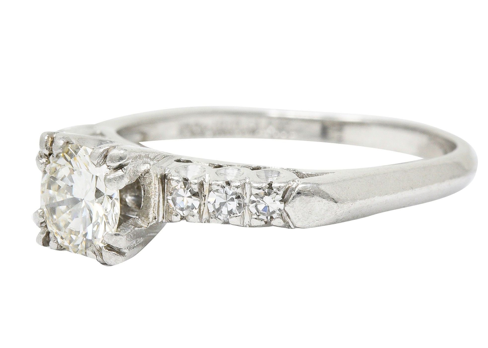 1940's Retro 0.78 CTW Diamond Platinum Fishtail Engagement RingRing - Wilson's Estate Jewelry