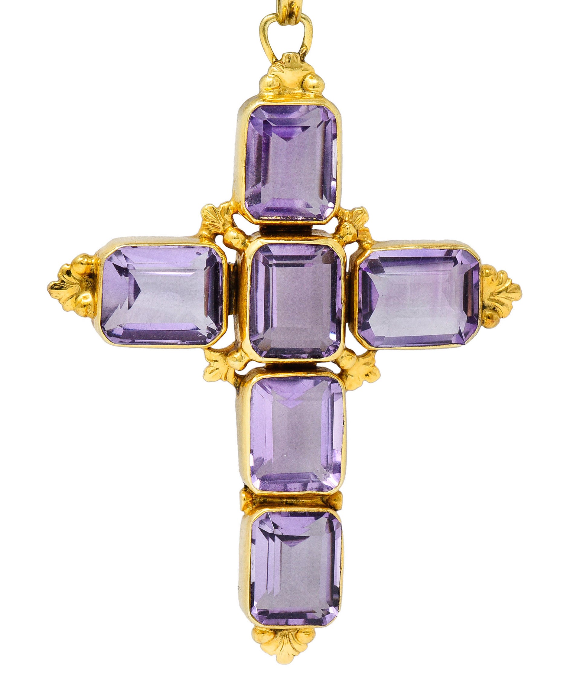 1900 Victorian Amethyst 14 Karat Gold Cross PendantNecklace - Wilson's Estate Jewelry