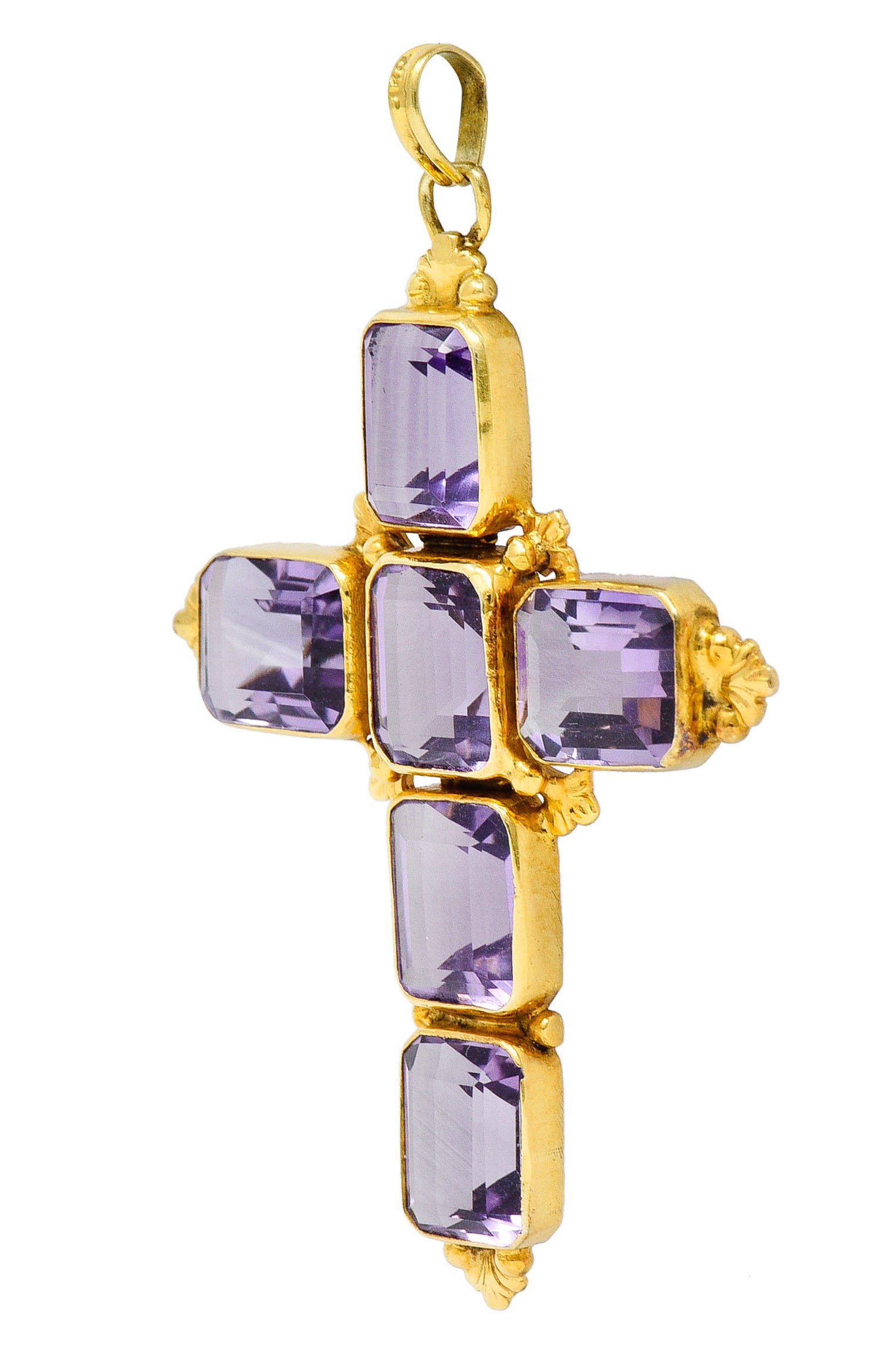 1900 Victorian Amethyst 14 Karat Gold Cross PendantNecklace - Wilson's Estate Jewelry