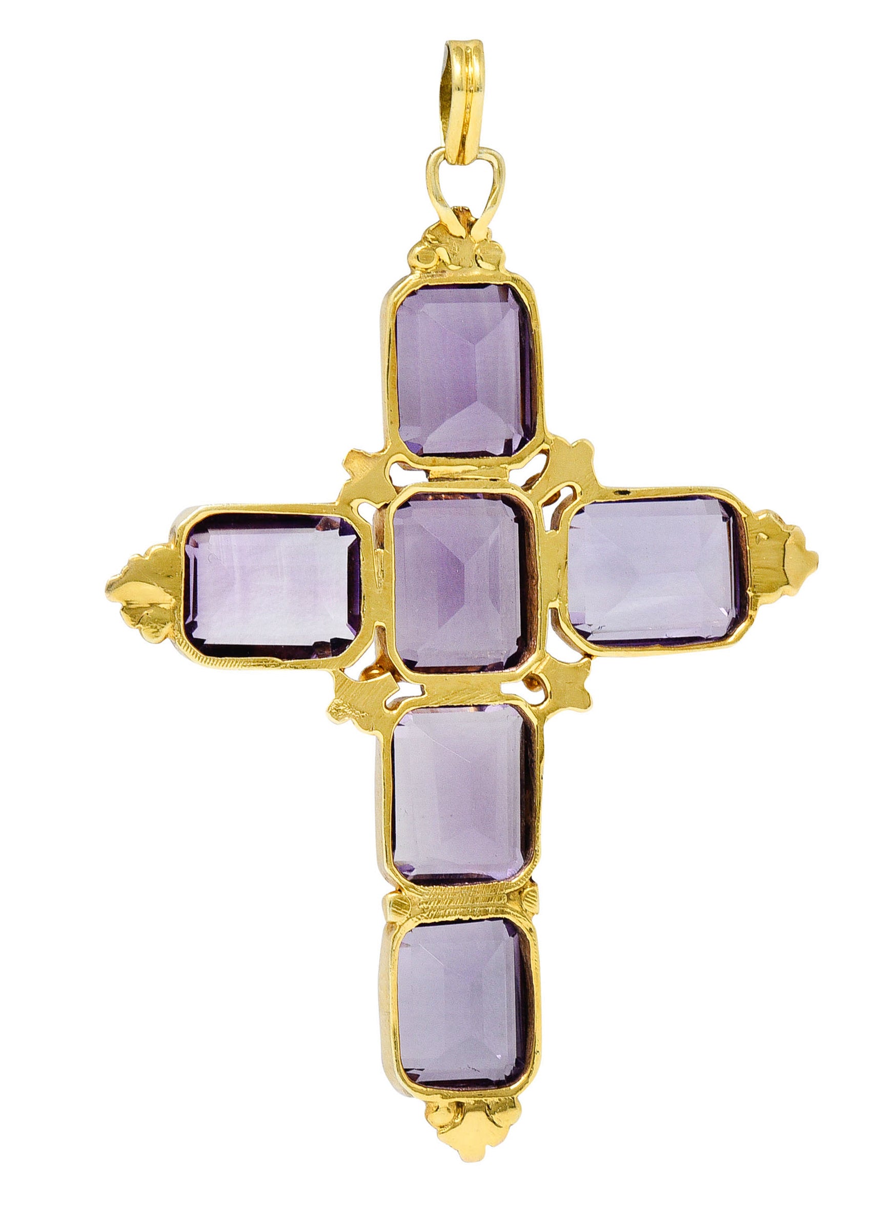 1900 Victorian Amethyst 14 Karat Gold Cross PendantNecklace - Wilson's Estate Jewelry