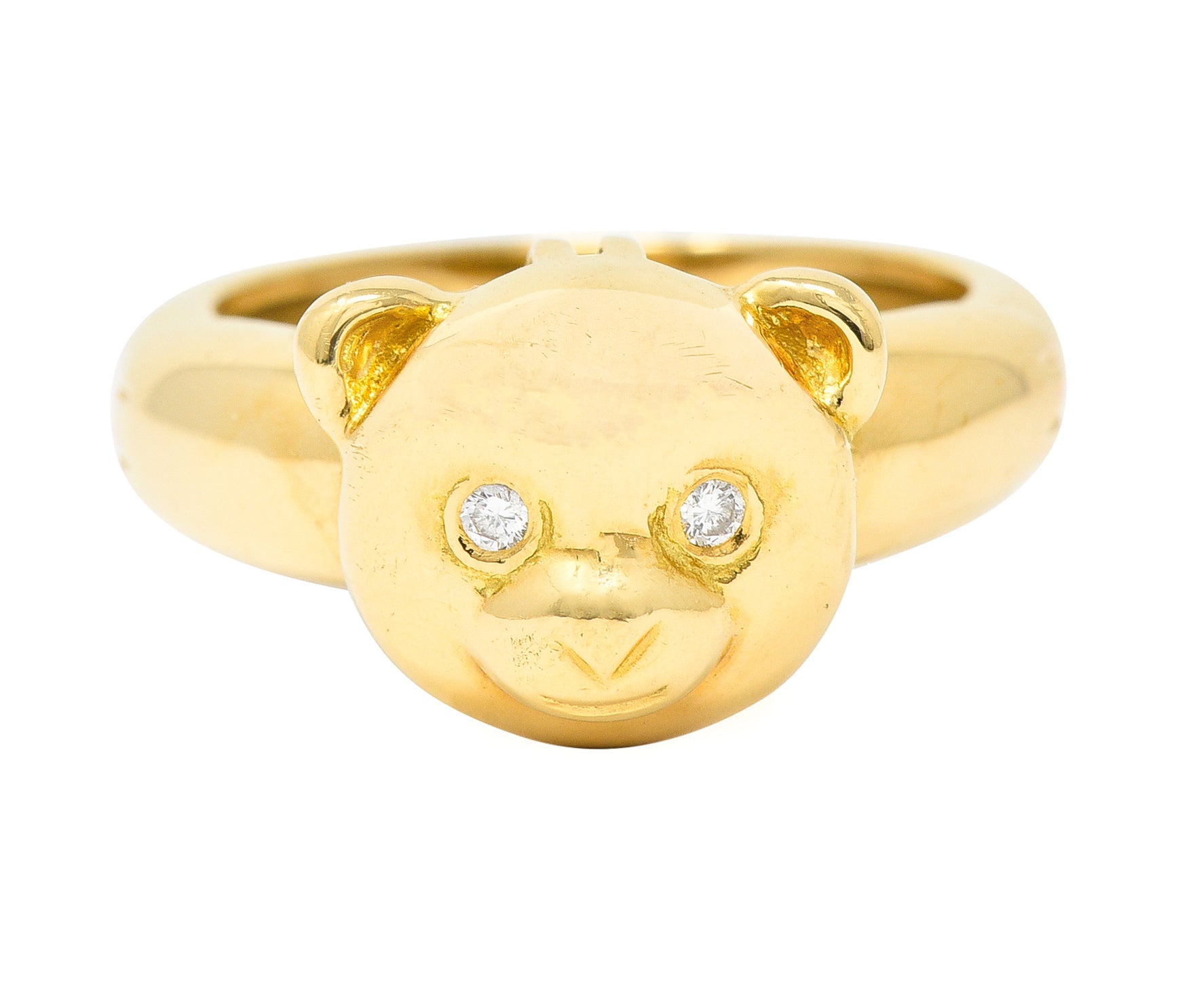 Van Cleef & Arpels French Diamond 18 Karat Yellow Gold Vintage Teddy Bear Convertible Pendant To Band Ring Wilson's Estate Jewelry