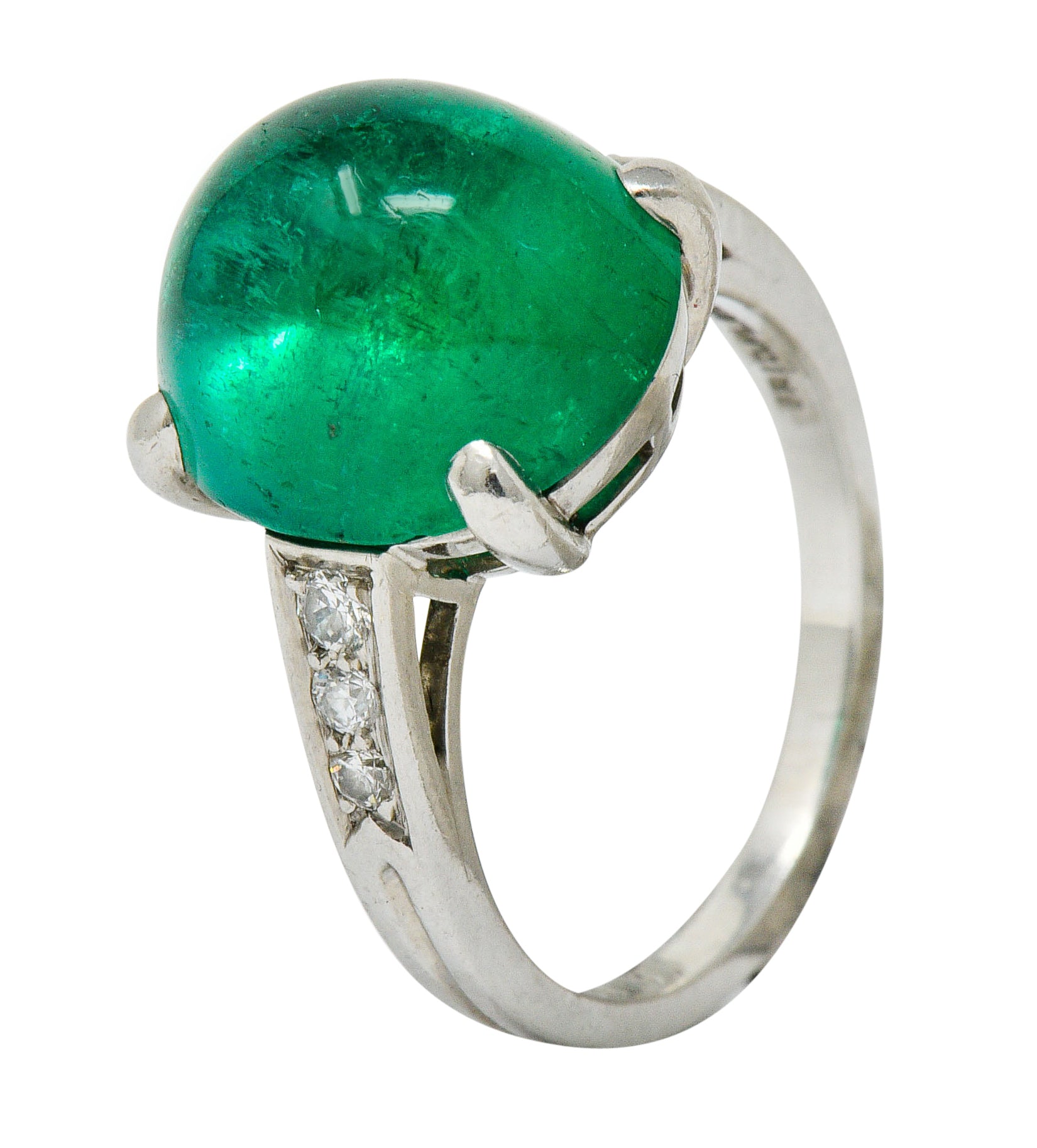 Tiffany & Co. Retro 7.15 CTW Colombian Emerald Diamond Platinum Statement Ring AGLRing - Wilson's Estate Jewelry