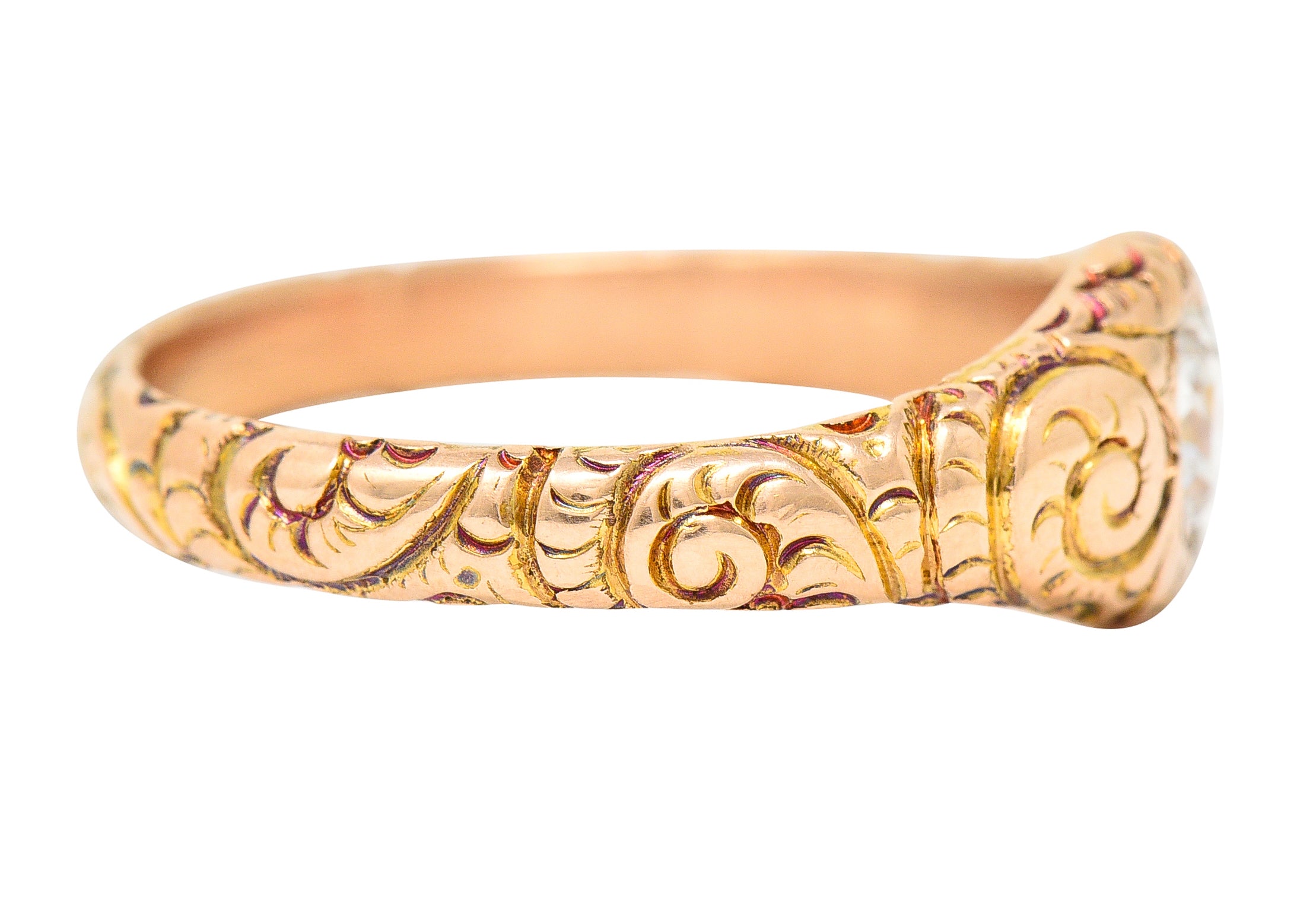 1880's Victorian 0.41 CTW Old Mine Diamond 14 Karat Yellow Gold Unisex Antique Gypsy Band Ring Wilson's Estate Jewelry