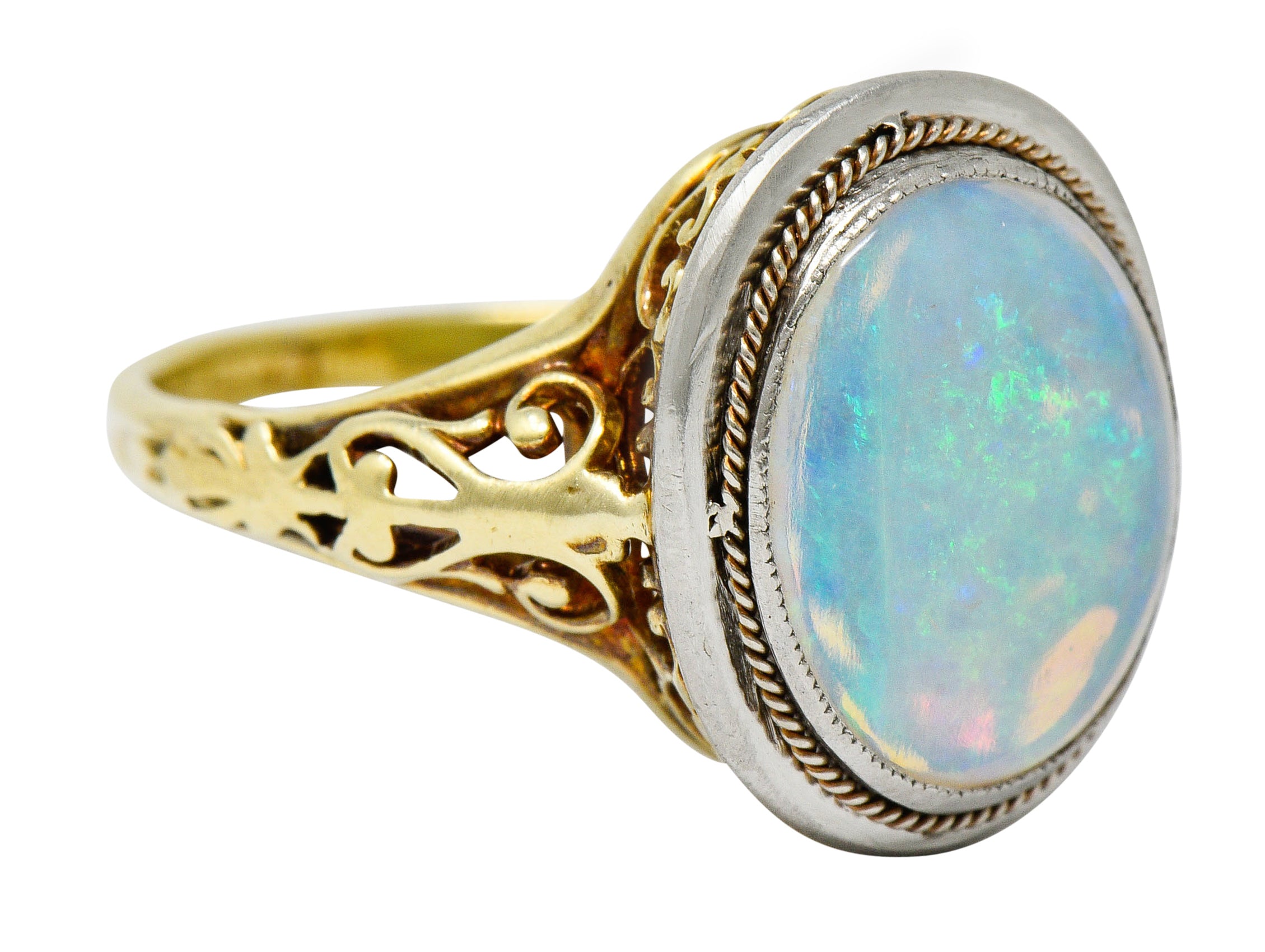 Edwardian Opal Platinum-Topped 15 Karat Gold Statement RingRing - Wilson's Estate Jewelry