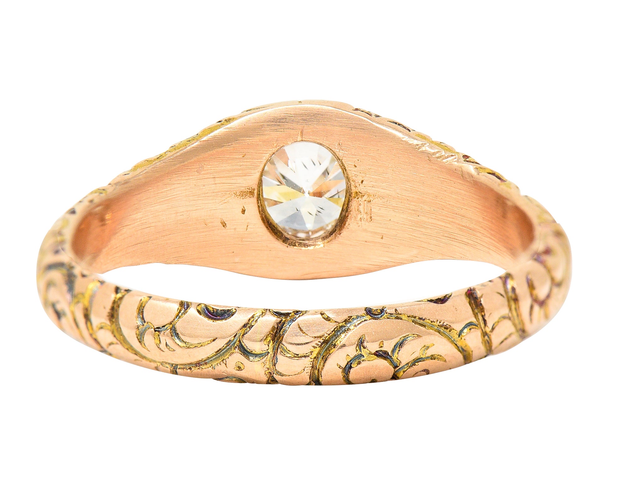 1880's Victorian 0.41 CTW Old Mine Diamond 14 Karat Yellow Gold Unisex Antique Gypsy Band Ring Wilson's Estate Jewelry