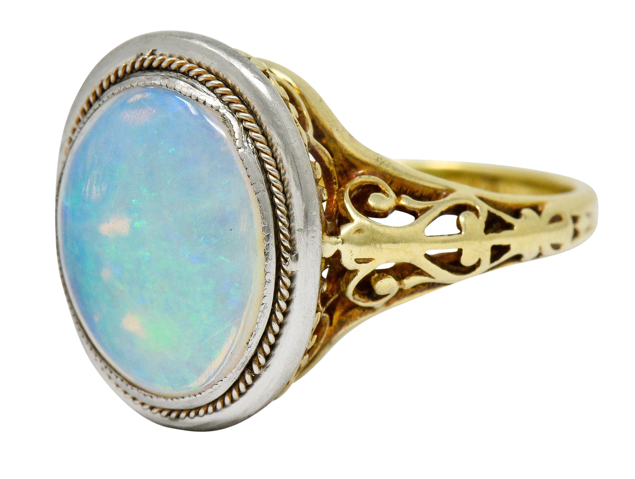 Edwardian Opal Platinum-Topped 15 Karat Gold Statement RingRing - Wilson's Estate Jewelry