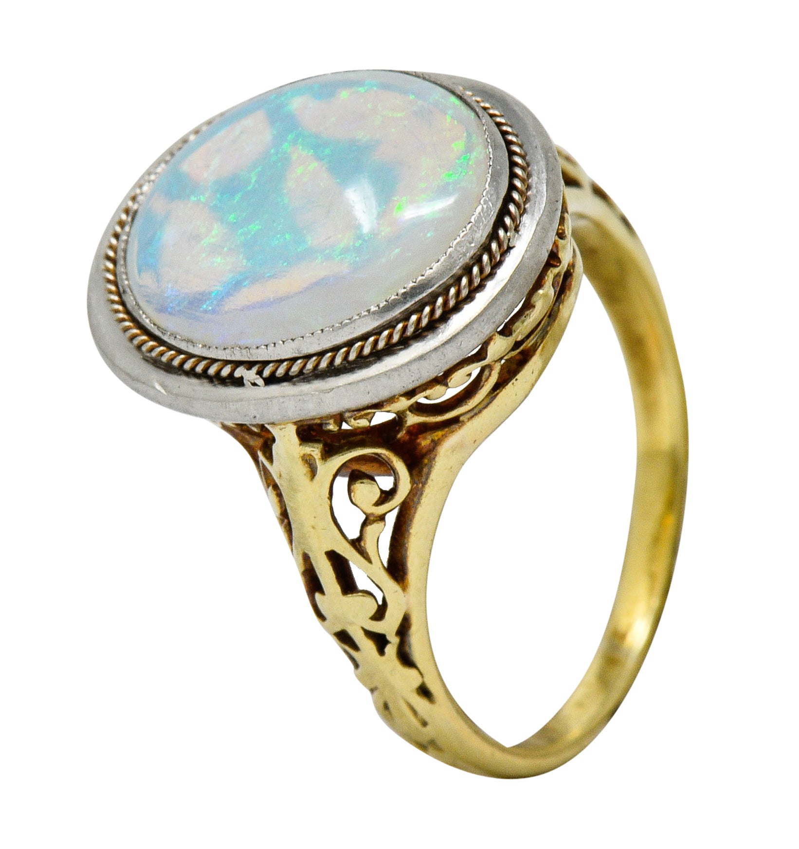 Edwardian Opal Platinum-Topped 15 Karat Gold Statement RingRing - Wilson's Estate Jewelry