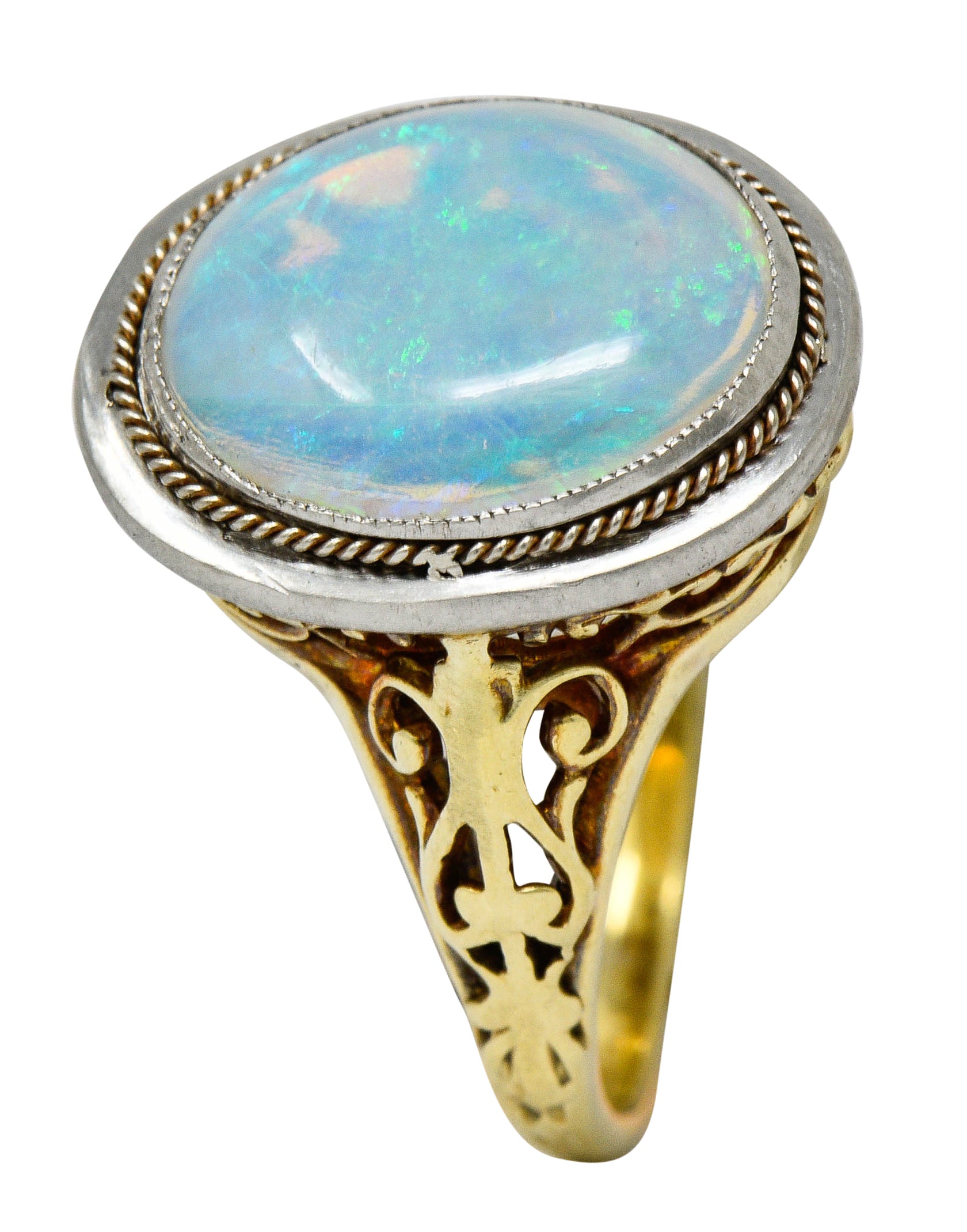 Edwardian Opal Platinum-Topped 15 Karat Gold Statement RingRing - Wilson's Estate Jewelry