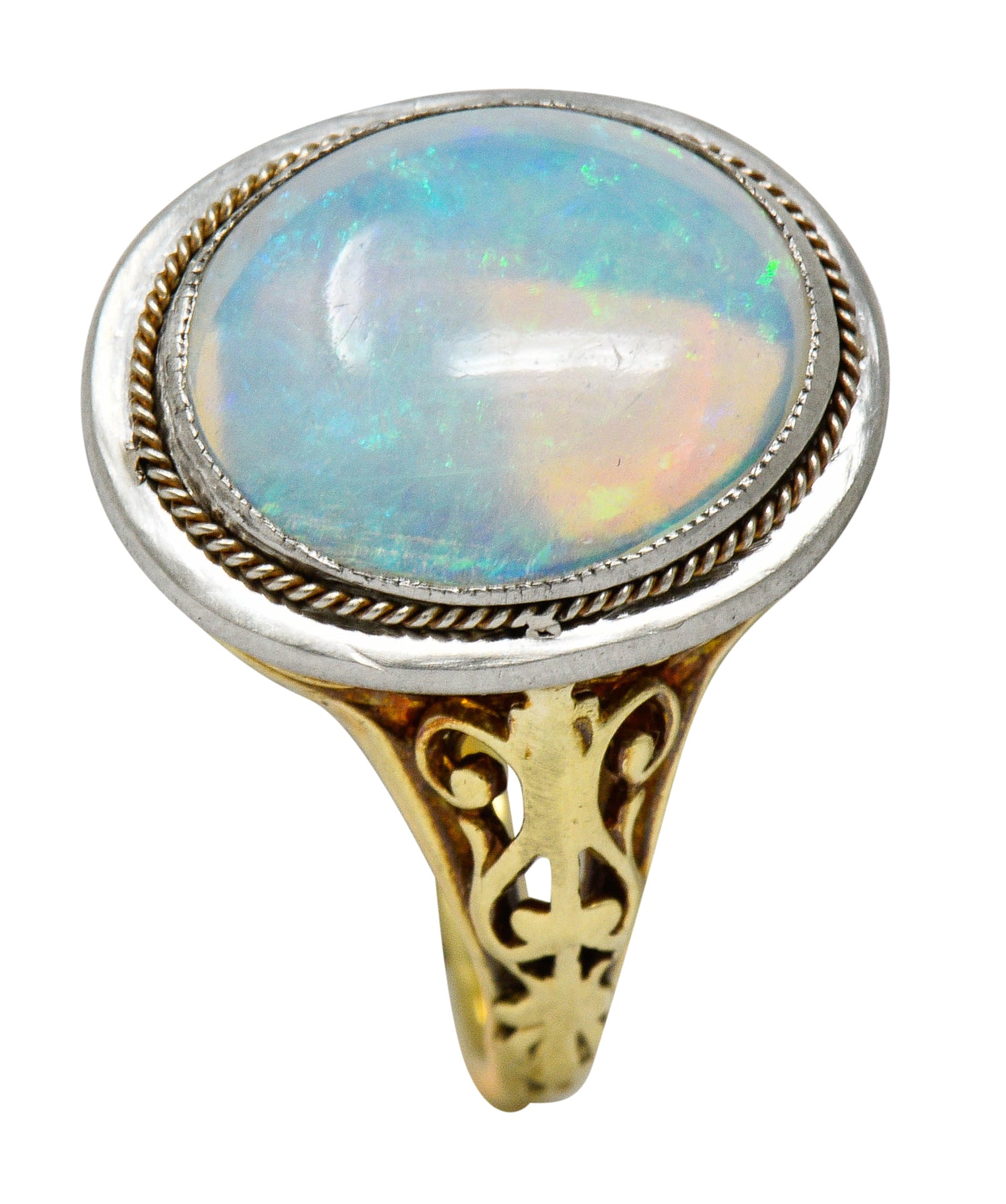 Edwardian Opal Platinum-Topped 15 Karat Gold Statement RingRing - Wilson's Estate Jewelry