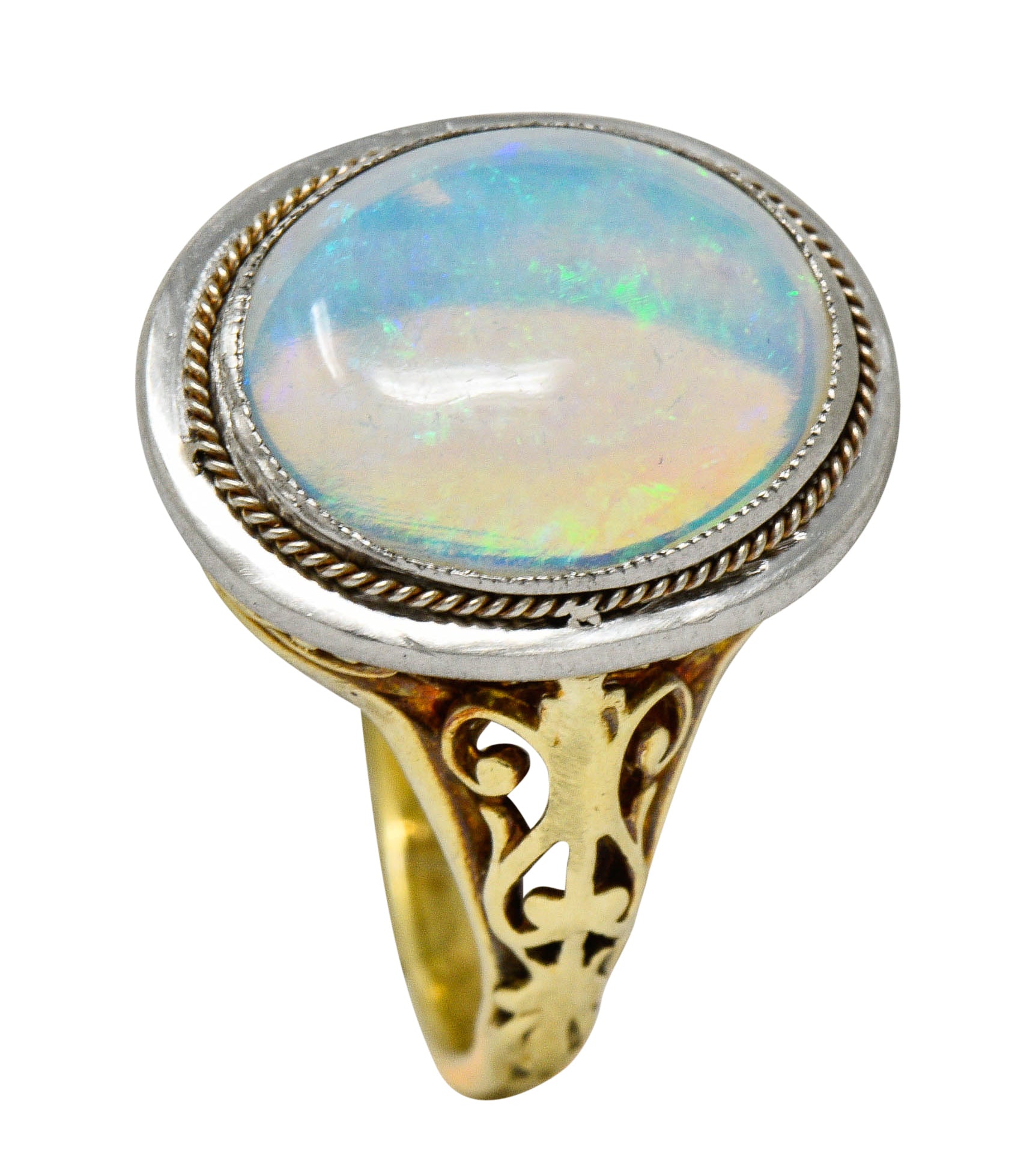 Edwardian Opal Platinum-Topped 15 Karat Gold Statement RingRing - Wilson's Estate Jewelry